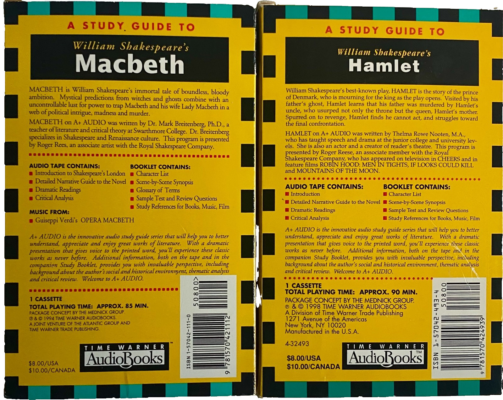 Macbeth & Hamlet Study Guides High School College Homeschool Cassettes Booklets