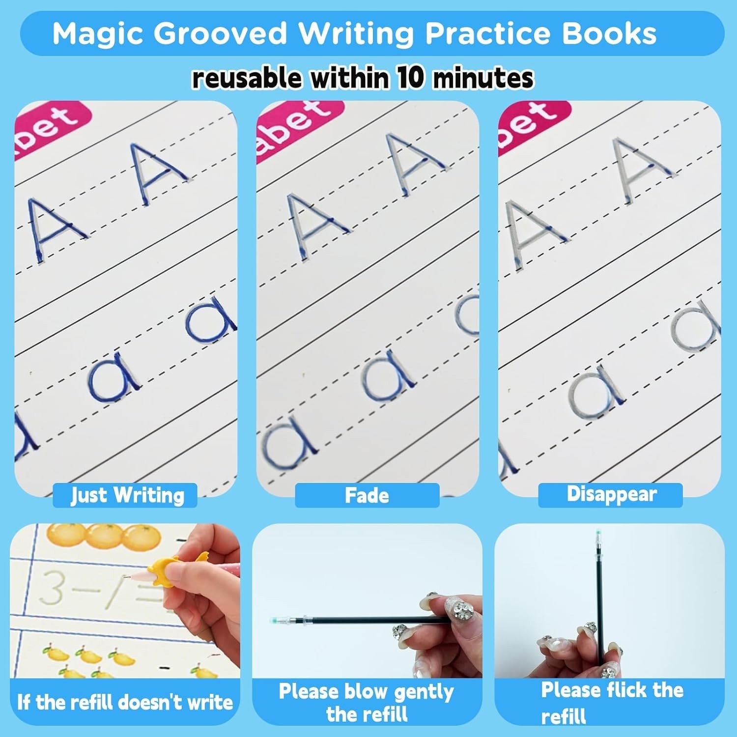 Reusable Grooved Handwriting Practice Books for Kids Ages 3-5 – Magic Ink Set