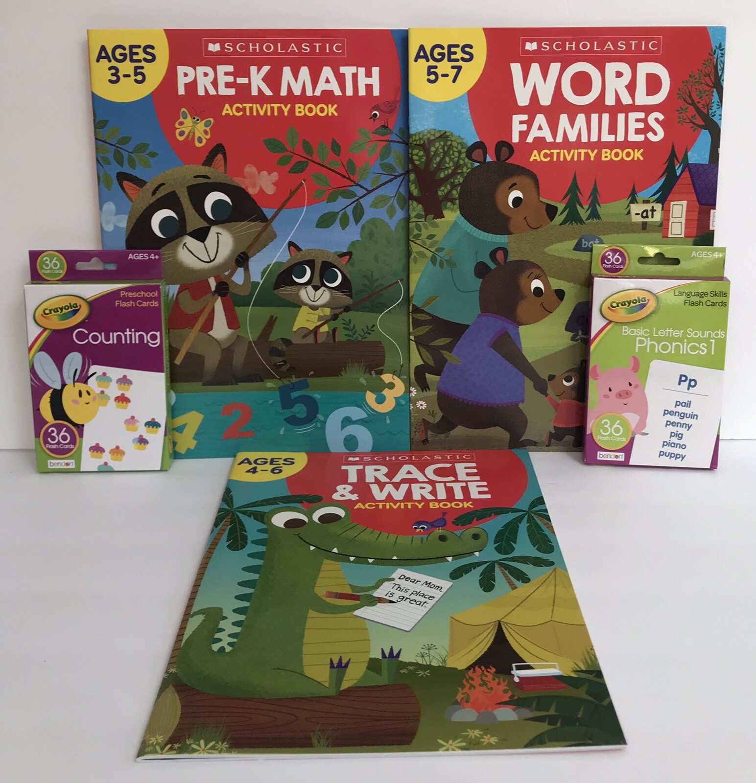 5 Preschool Kindergarten Math Reading Writing Activities Workbooks & Flashcards