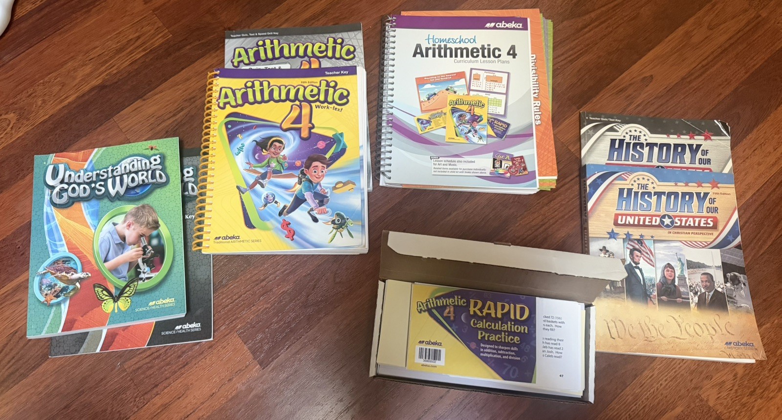 Abeka 4th Grade 3 Curriculum Set -Arithmetic, Science, US History- Plus Keys