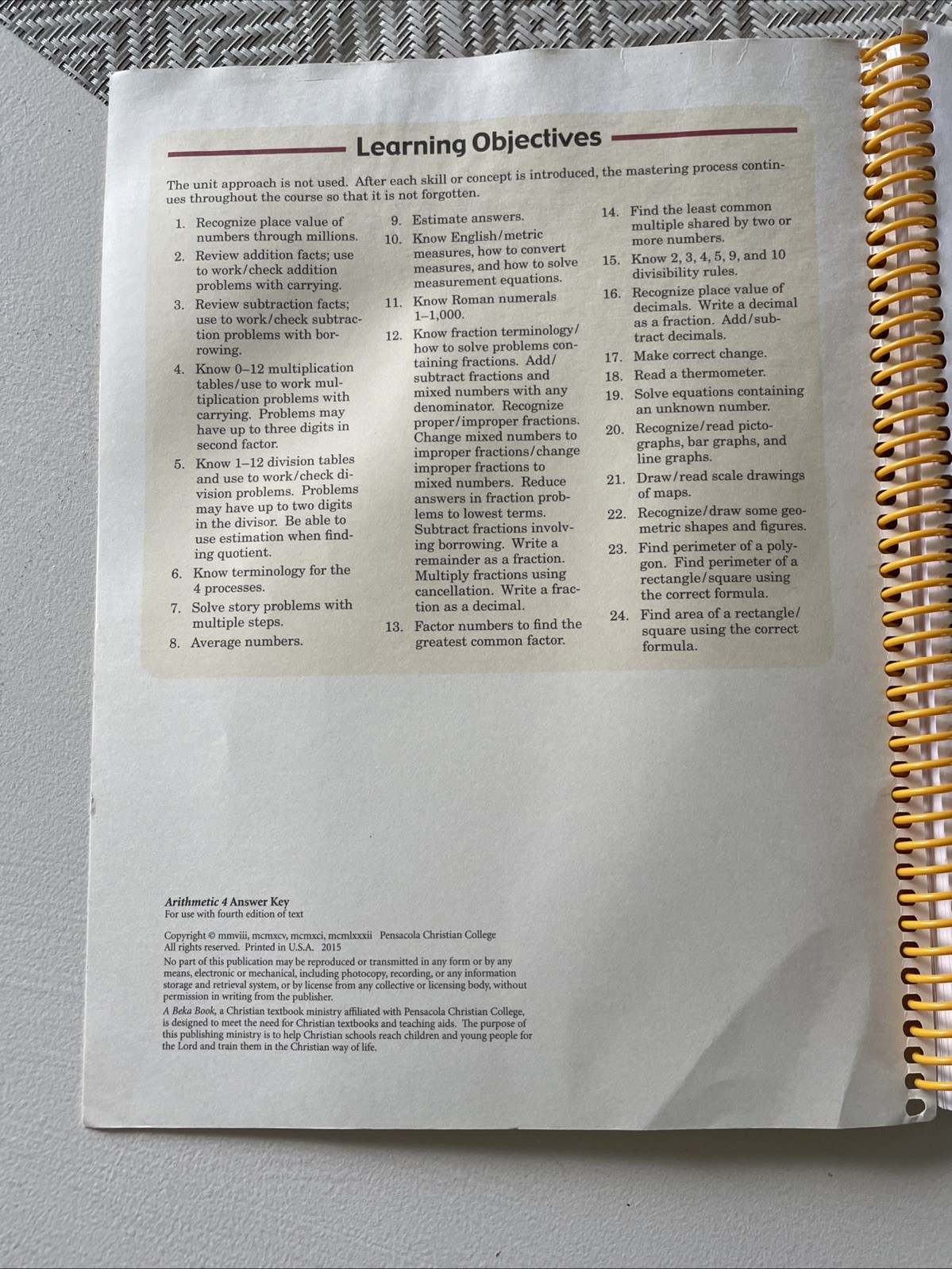 Abeka Homeschool Arithmetic 4 Work-text Answer Key Fourth Edition