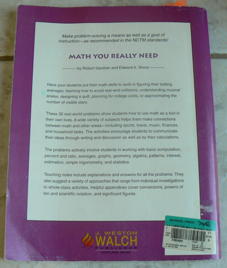 Walch : Math You Really Need w/Answer Key! Middle School,Reproducible 145-pages