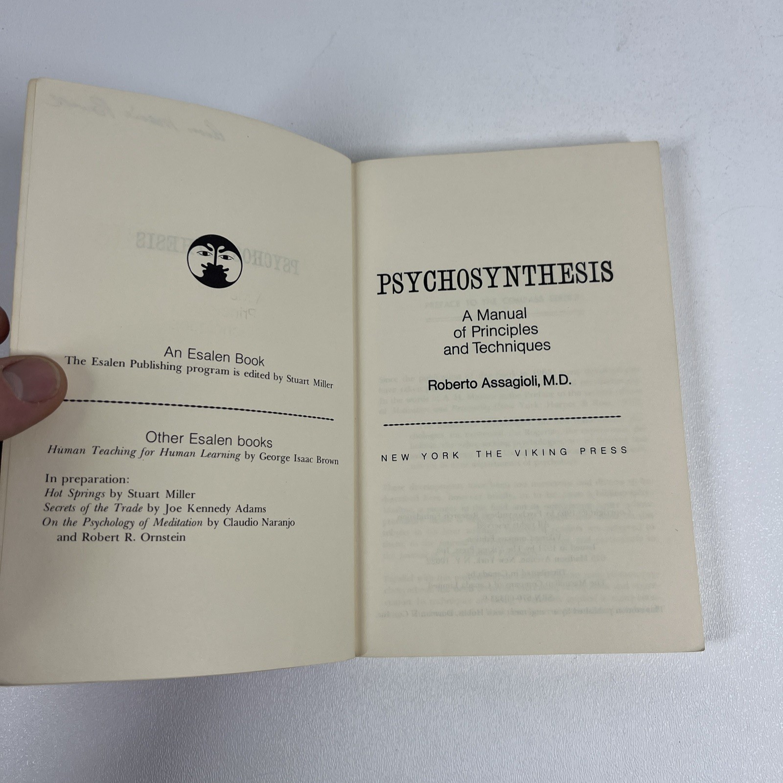 Psychosynthesis Paperback Robert Assagioli Esalen Book 1971 Psychology