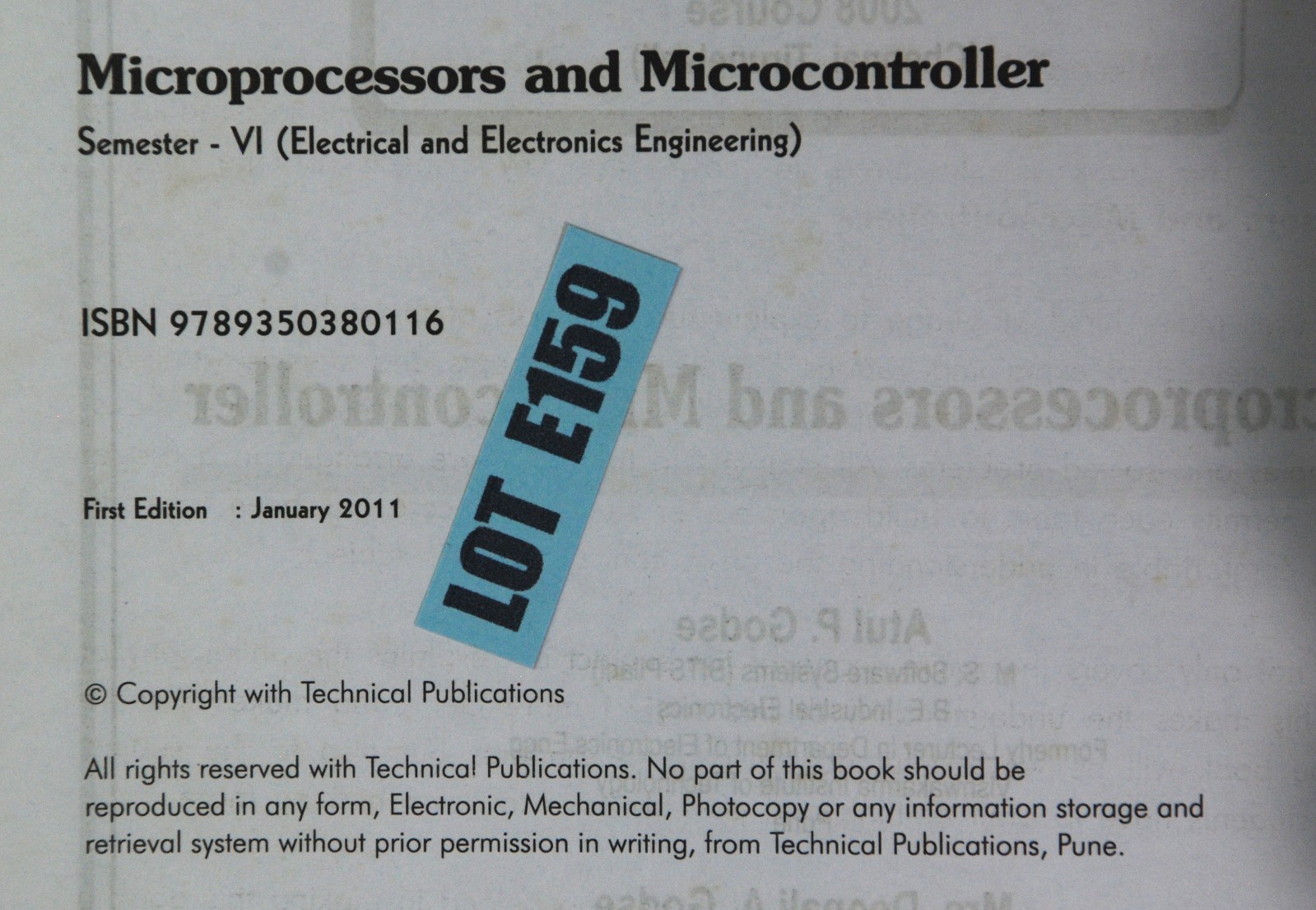 Microprocessors & Microcontroller By Godse 2011 Paperback EEE BOOK LOT E159