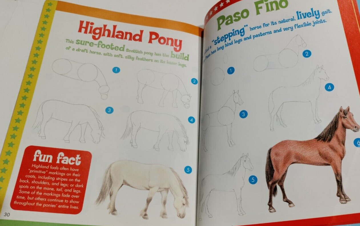 Walter Foster Learn to Draw and Color Horses & Ponies, 25 Breeds w/Instructions