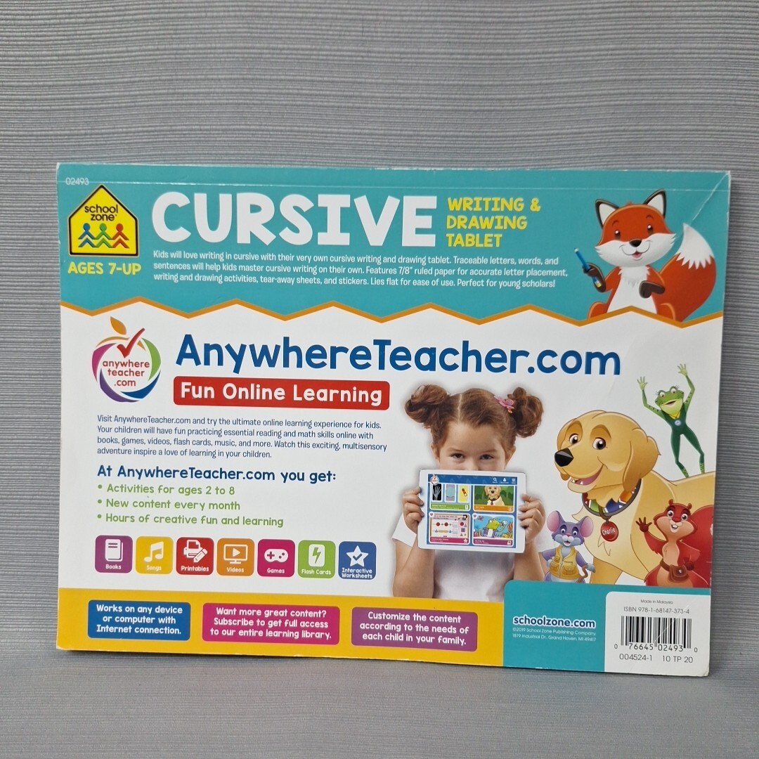 School Zone Cursive Writing Tablet Workbook Homeschool Learning Ages7+