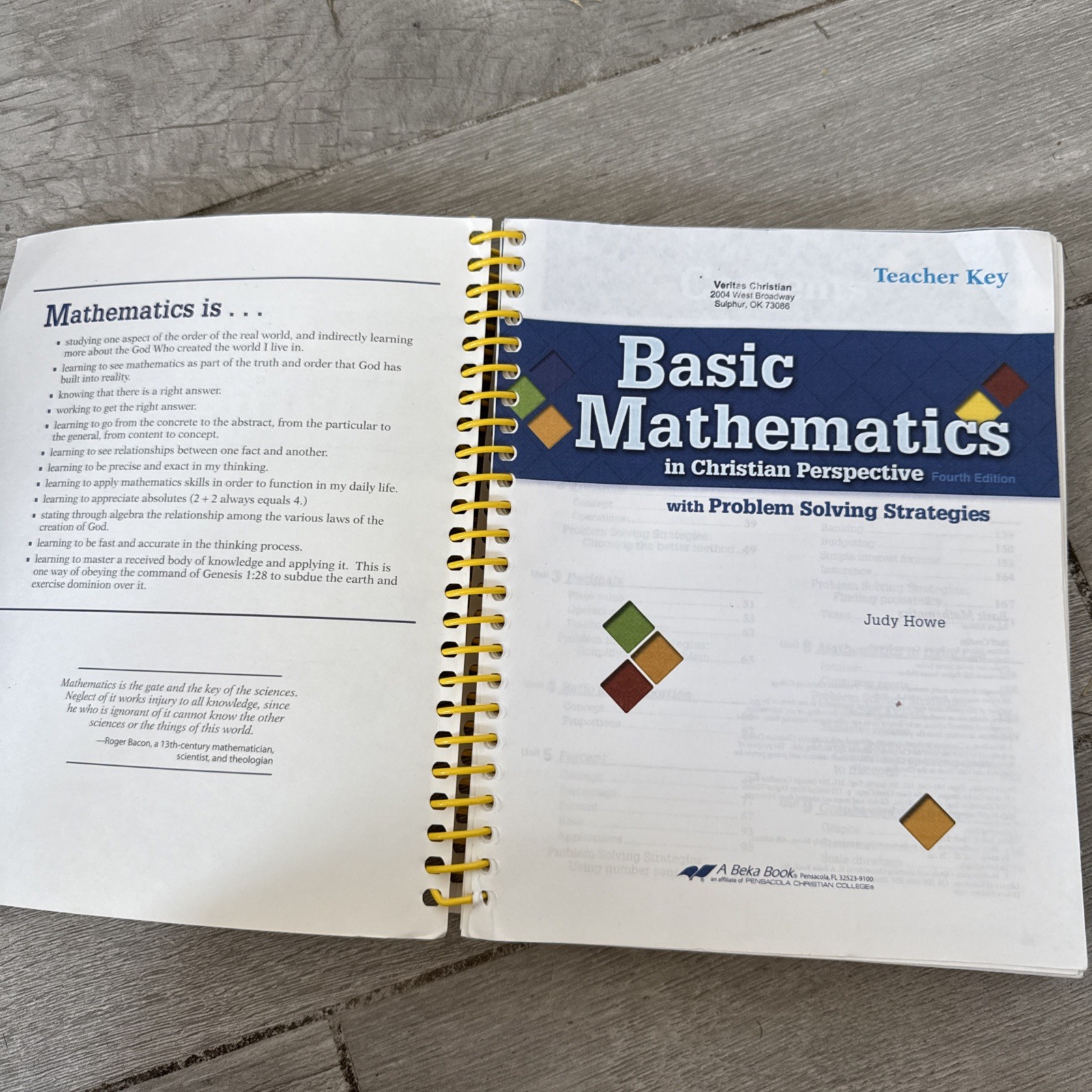 Abeka Basic Mathematics Work-Text 4th Edition Teacher Key 2020, Spiral