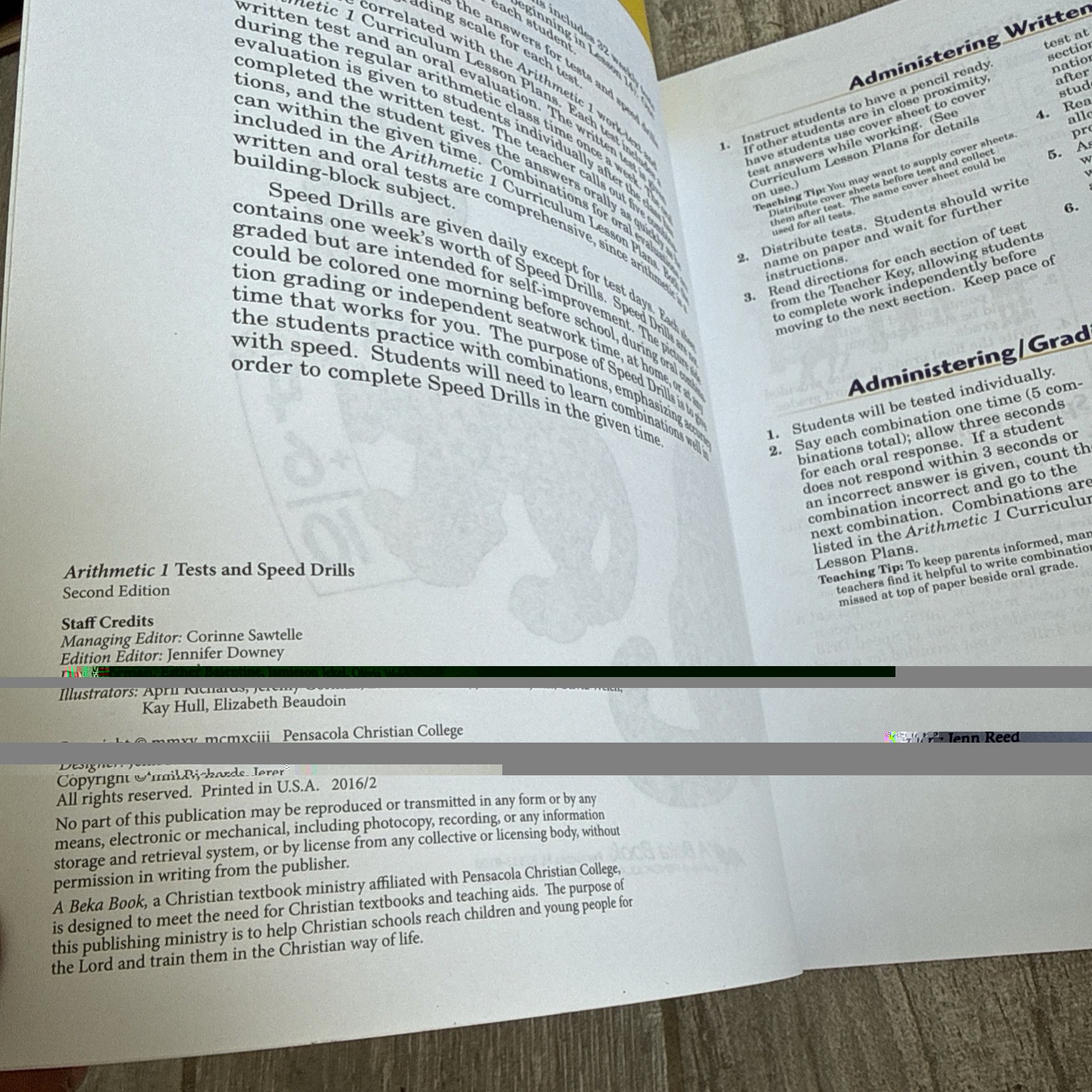 Abeka Arithmetic 1 Student Tests and Speed Drills Teacher Test Speed Key, 2 Ed.