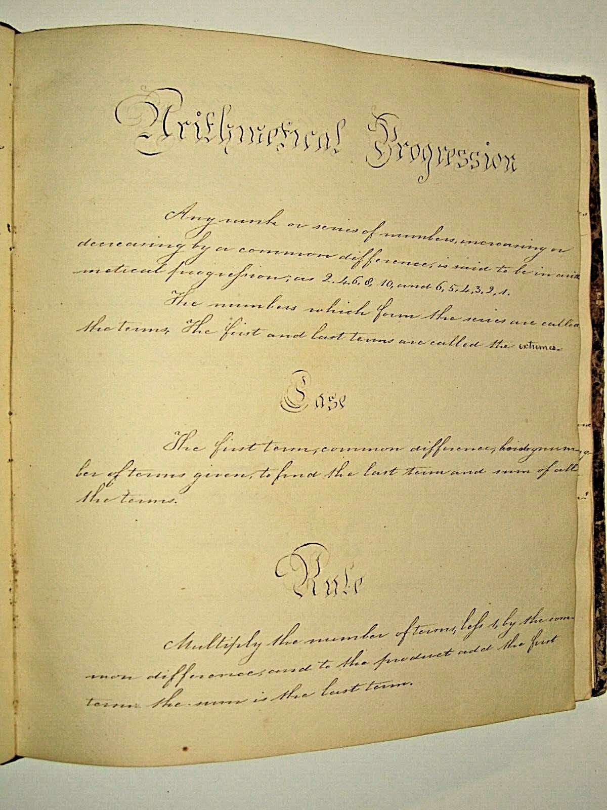NICE EARLY MATH COPY BOOK, CIRCA 1850??, ABOUT 90 PAGES