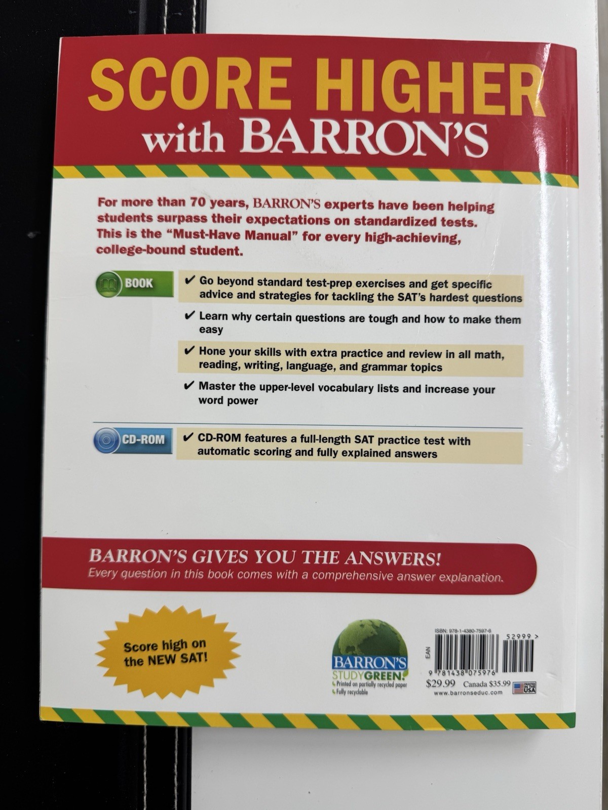 Barron’s SAT 1600 Study Guide Book + CD