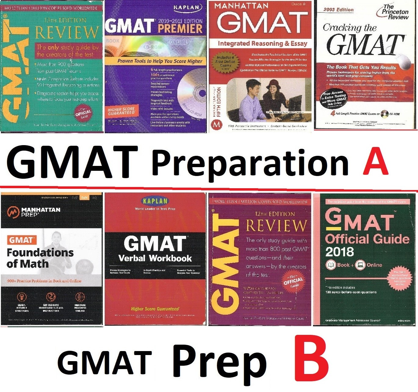 Lot of 4) GMAT Test Prep: KAPLAN, Mahattan, Princeton Review, Graduate Managemnt