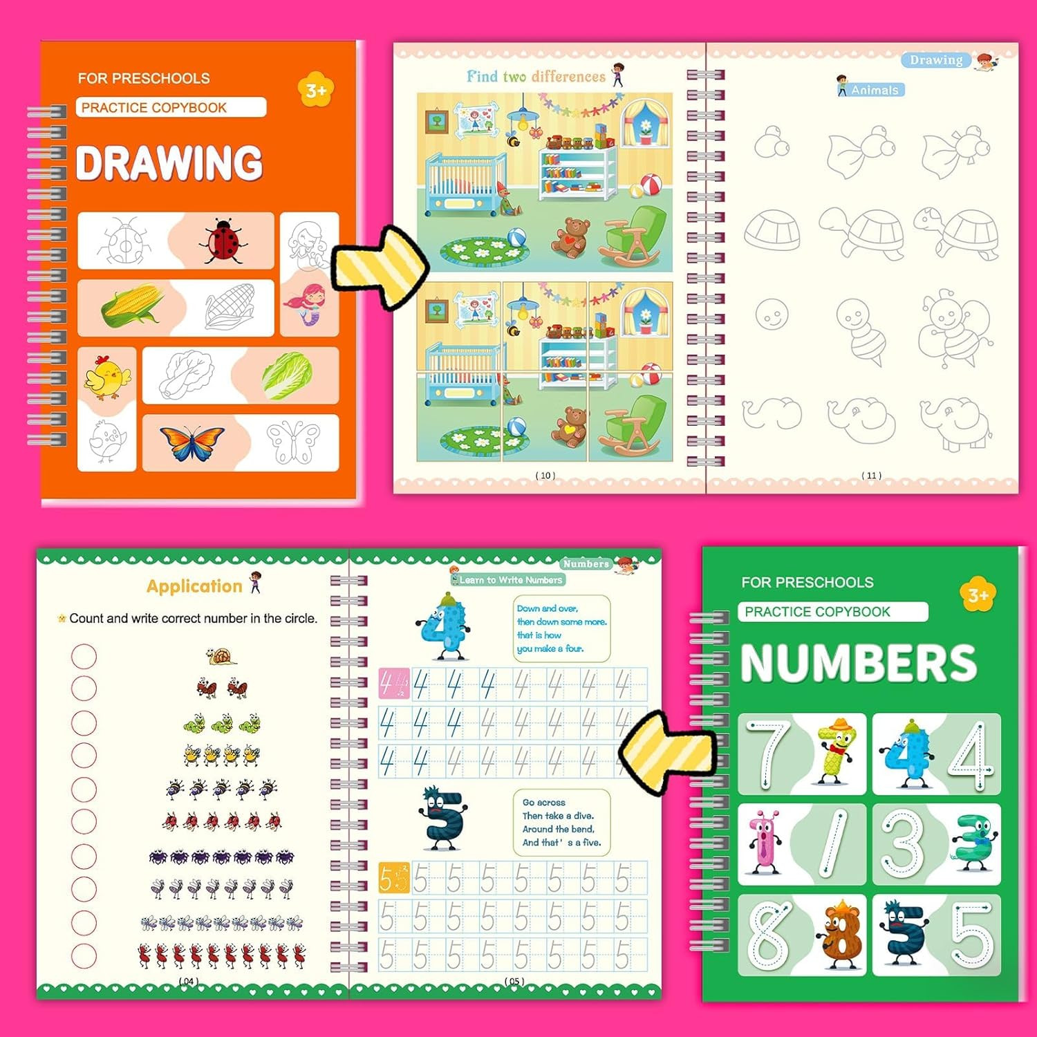 6 Pack Magic Grooved Writing Practice Books for Kids,Reusable
