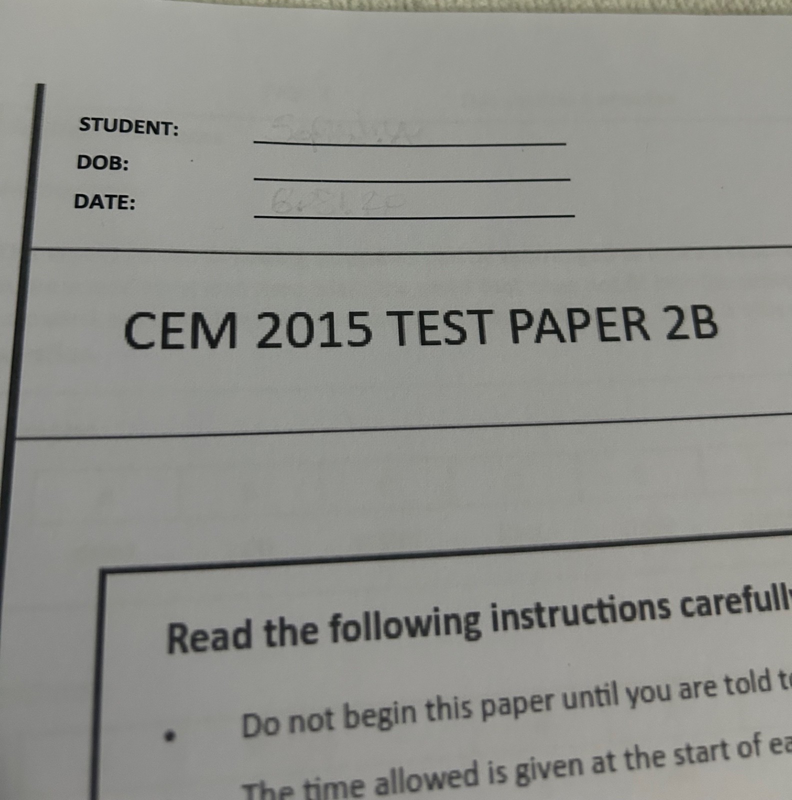 Bundle 4 CEM 2015 Test papers printouts with answers