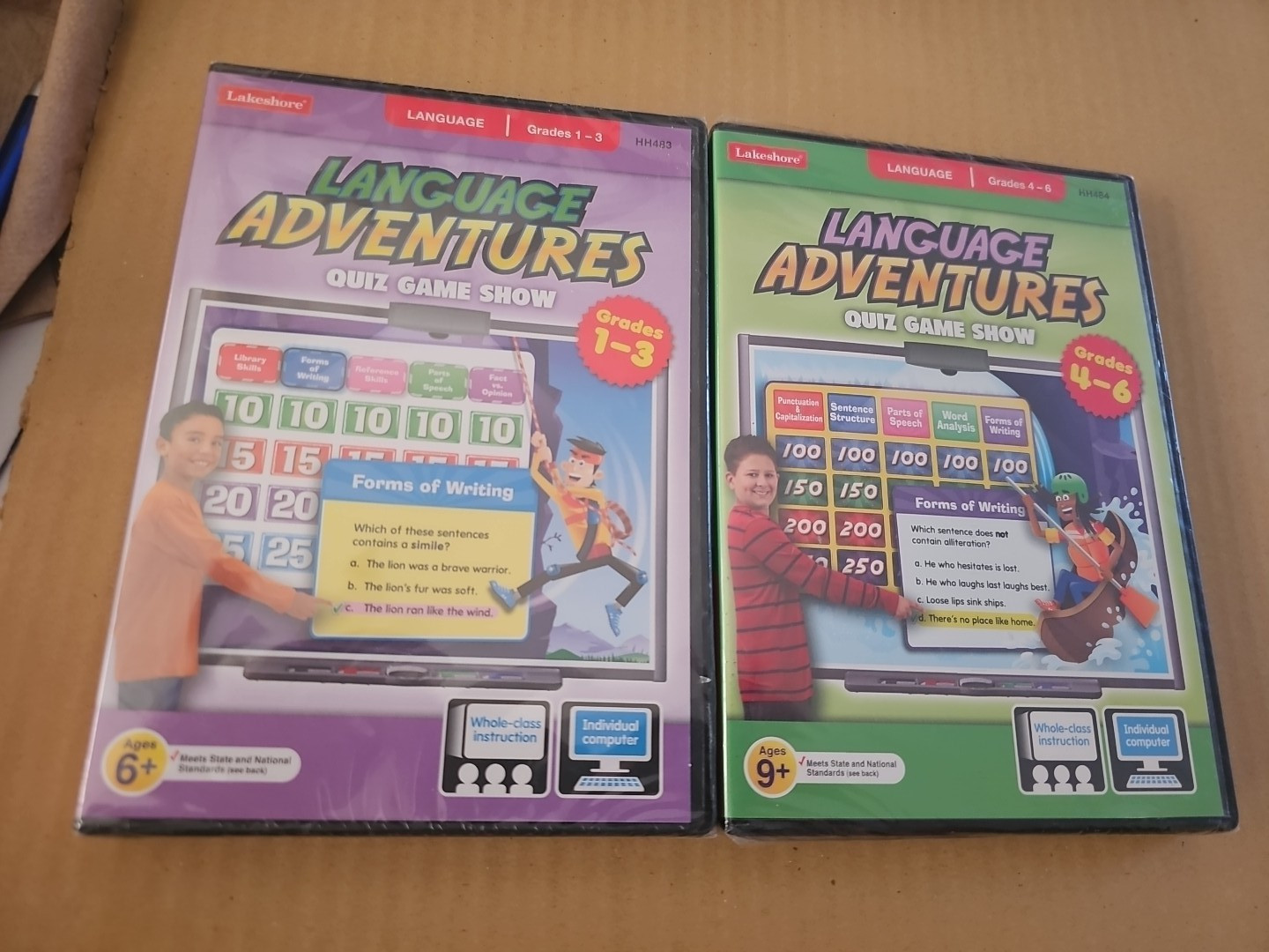 Language Adventures Quiz Game Shows Grades 1-3 & 4-6 CD ROM Teaching 2 Lot Set