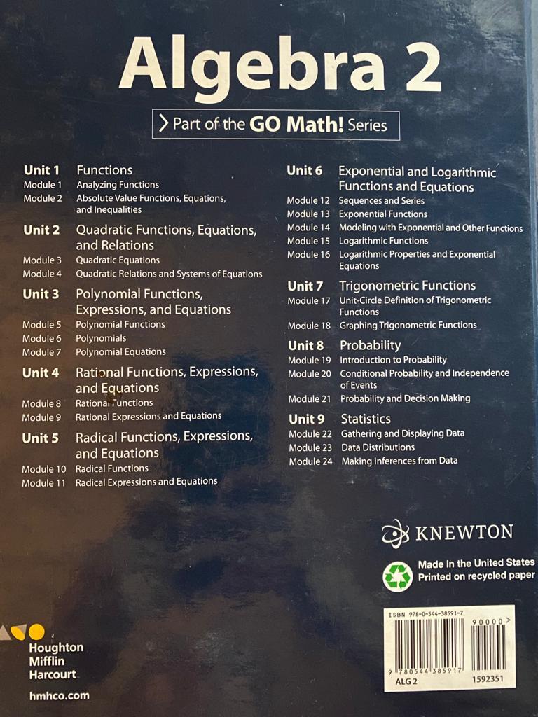 ALGEBRA 2 – PREOWNED TEXTBOOK