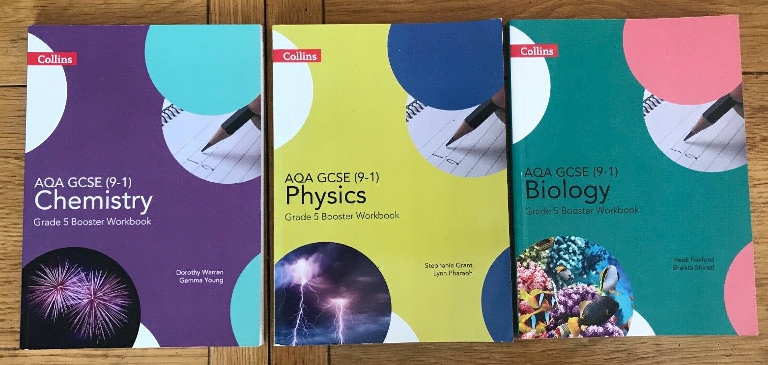 3x COLLINS AQA GCSE 9-1 Grade 5 Booster Workbooks – CHEMISTRY, BIOLOGY & PYSICS