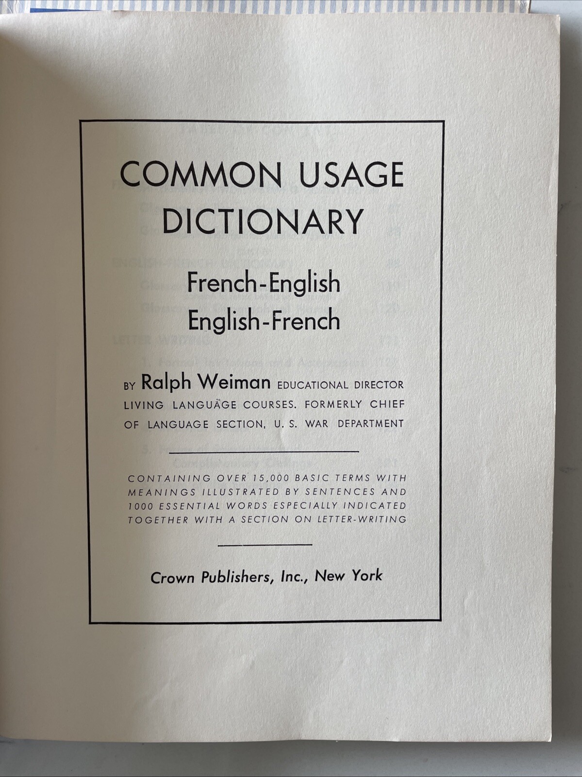 Common Usage Dictionary + Conversation Manual FRENCH Living Language (1955 PB)