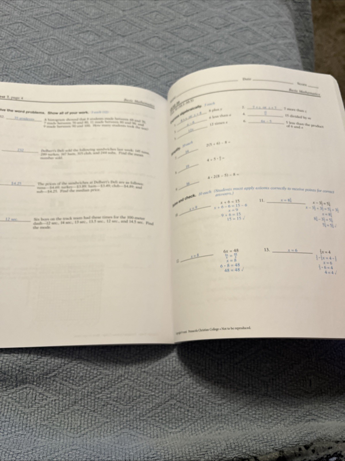 Abeka Basic Mathematics Teacher Quiz/Test Key Grade 7 4th Edition