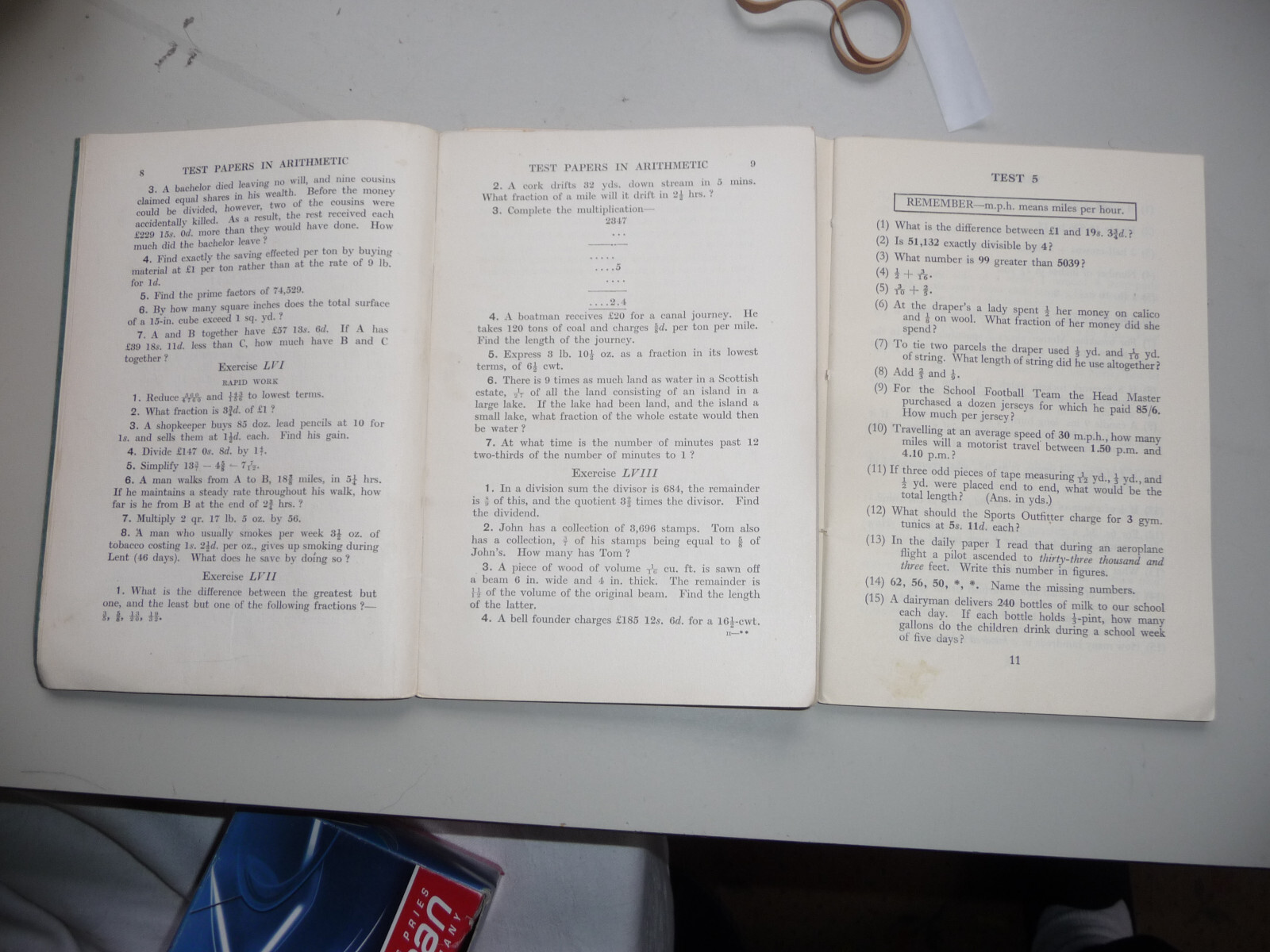 Maths Arithmetic test papers 1930’s 100+ total pages 5×7″ W11