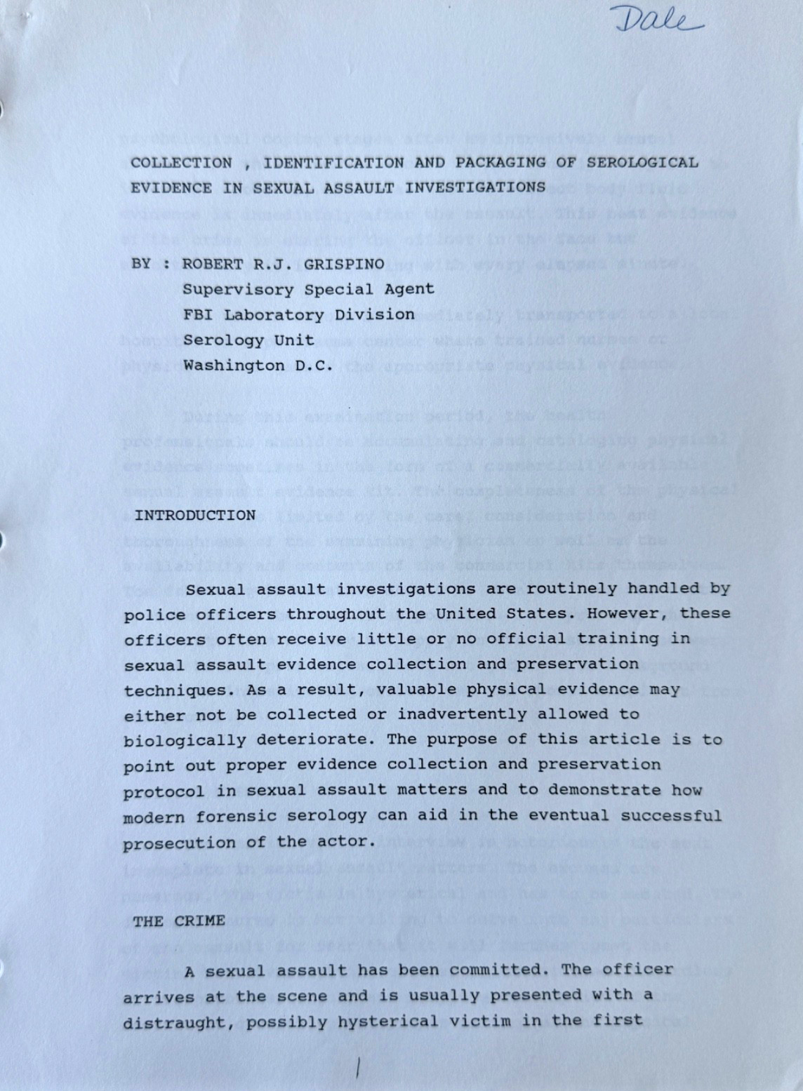 Forensic Serology Binder Semen Analysis Research Notes Dale Laux 1980s–1990s
