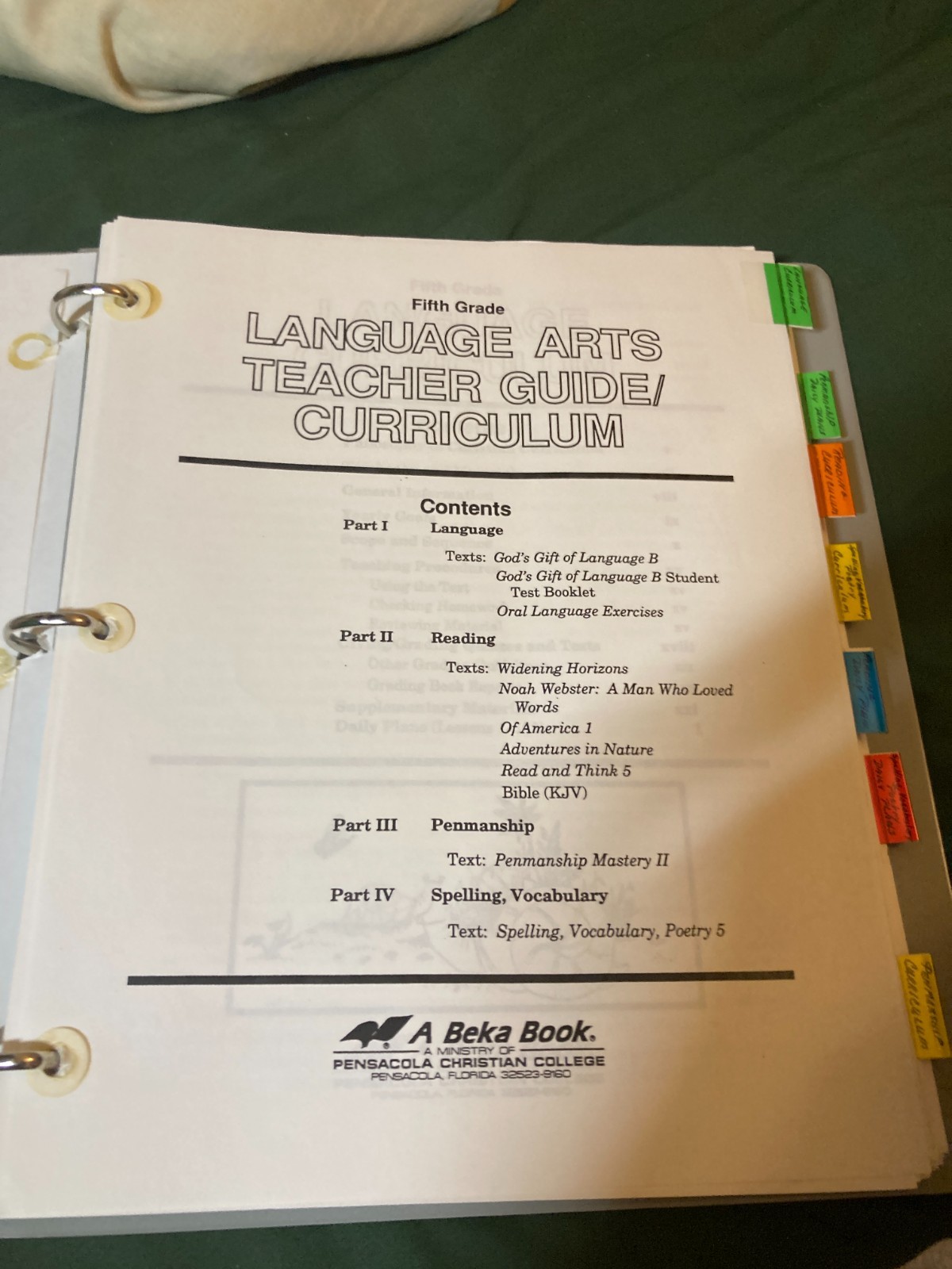 Abeka Language Arts 5 Curriculum Lesson Plans (1991) used