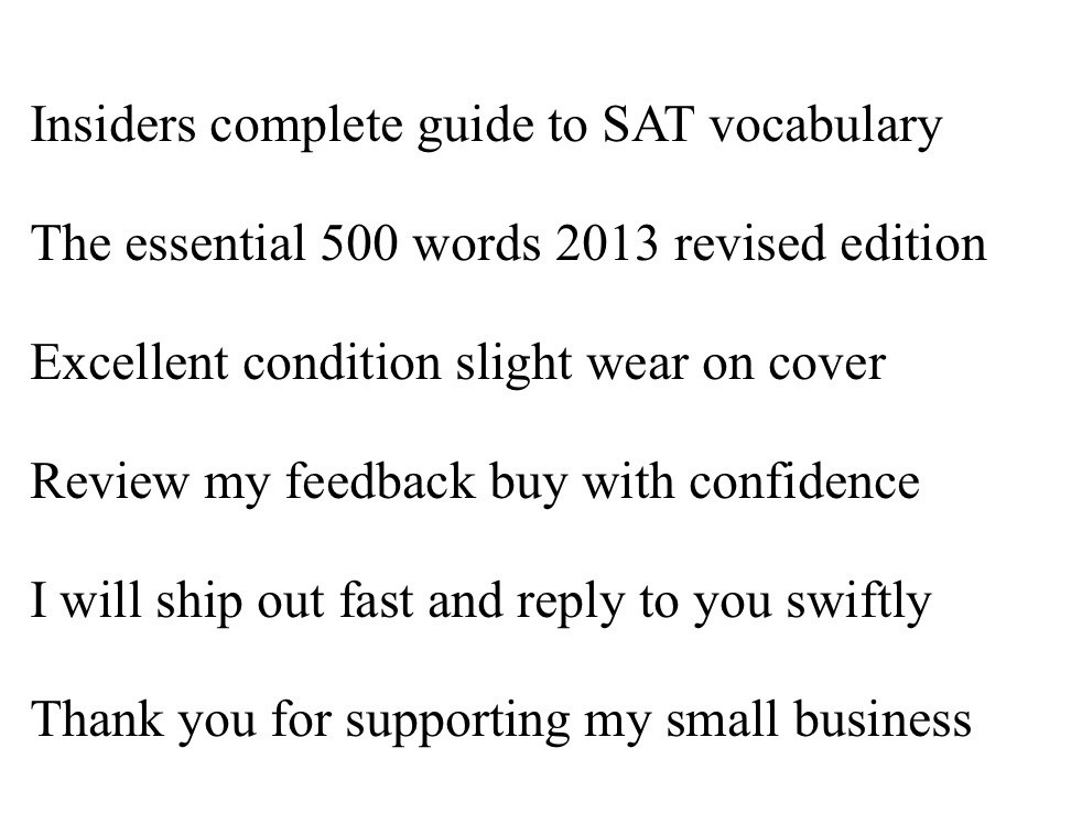 Insiders complete guide SAT vocabulary essential 500 words test prep excellent