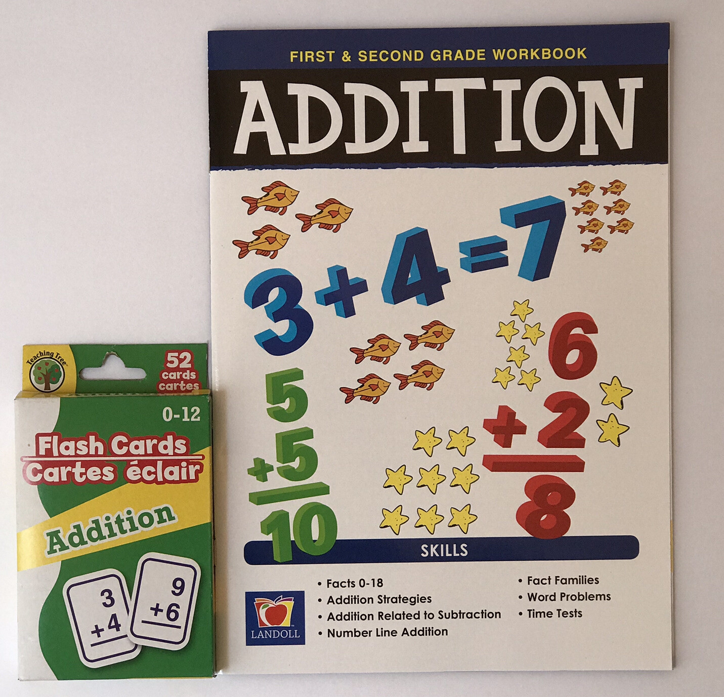 4pc Math FLASH CARDS Addition Subtraction & Workbooks 1st & 2nd Grade Homeschool