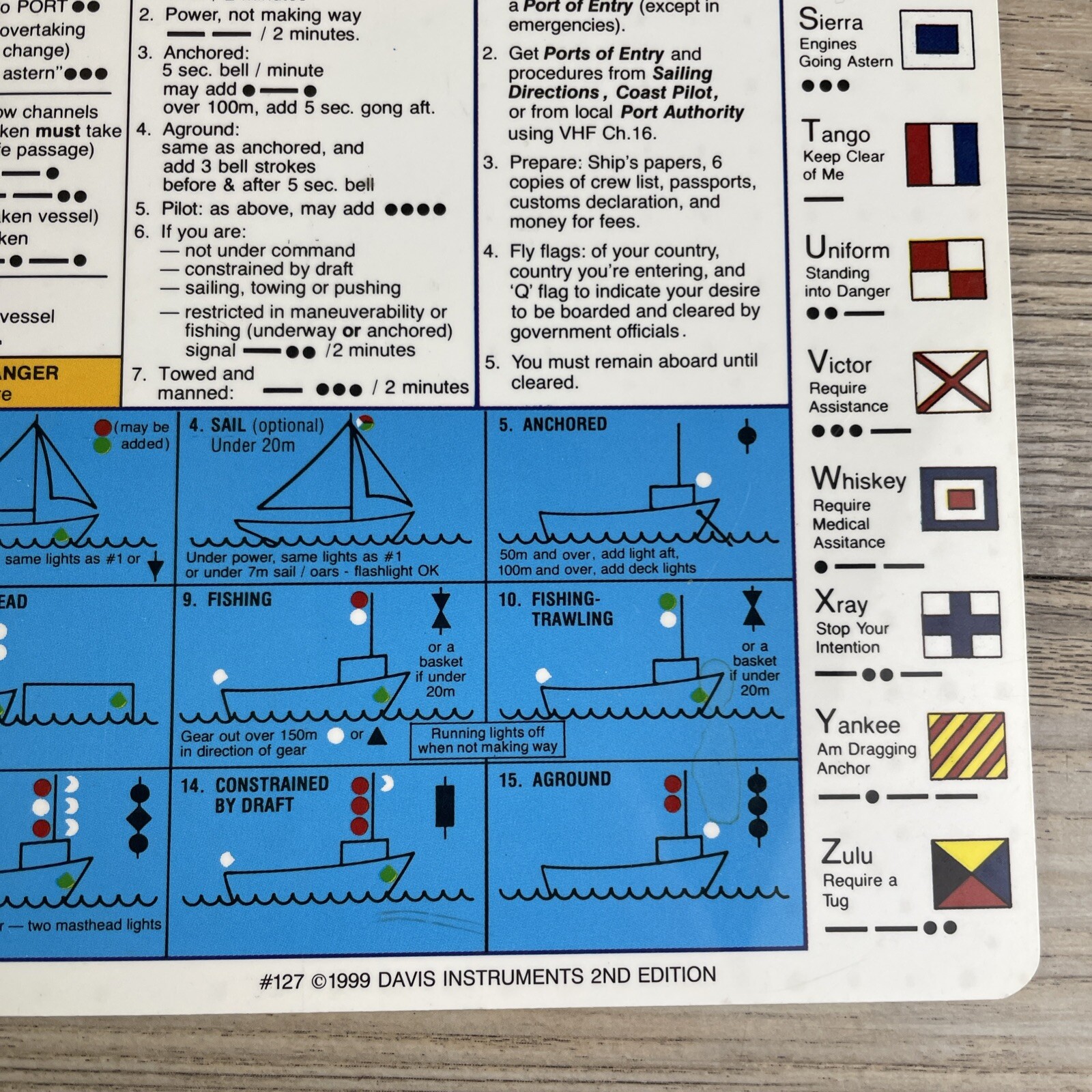 DAVIS Instruments #127 Quick Reference Navigation Rules Card 1999 FLAW READ