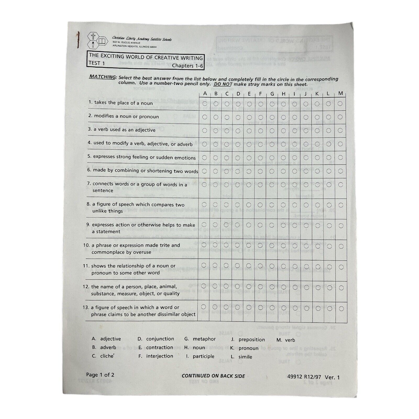 The Exciting World of Creative Writing Tests 1-4~Christian Liberty Academy P9 01