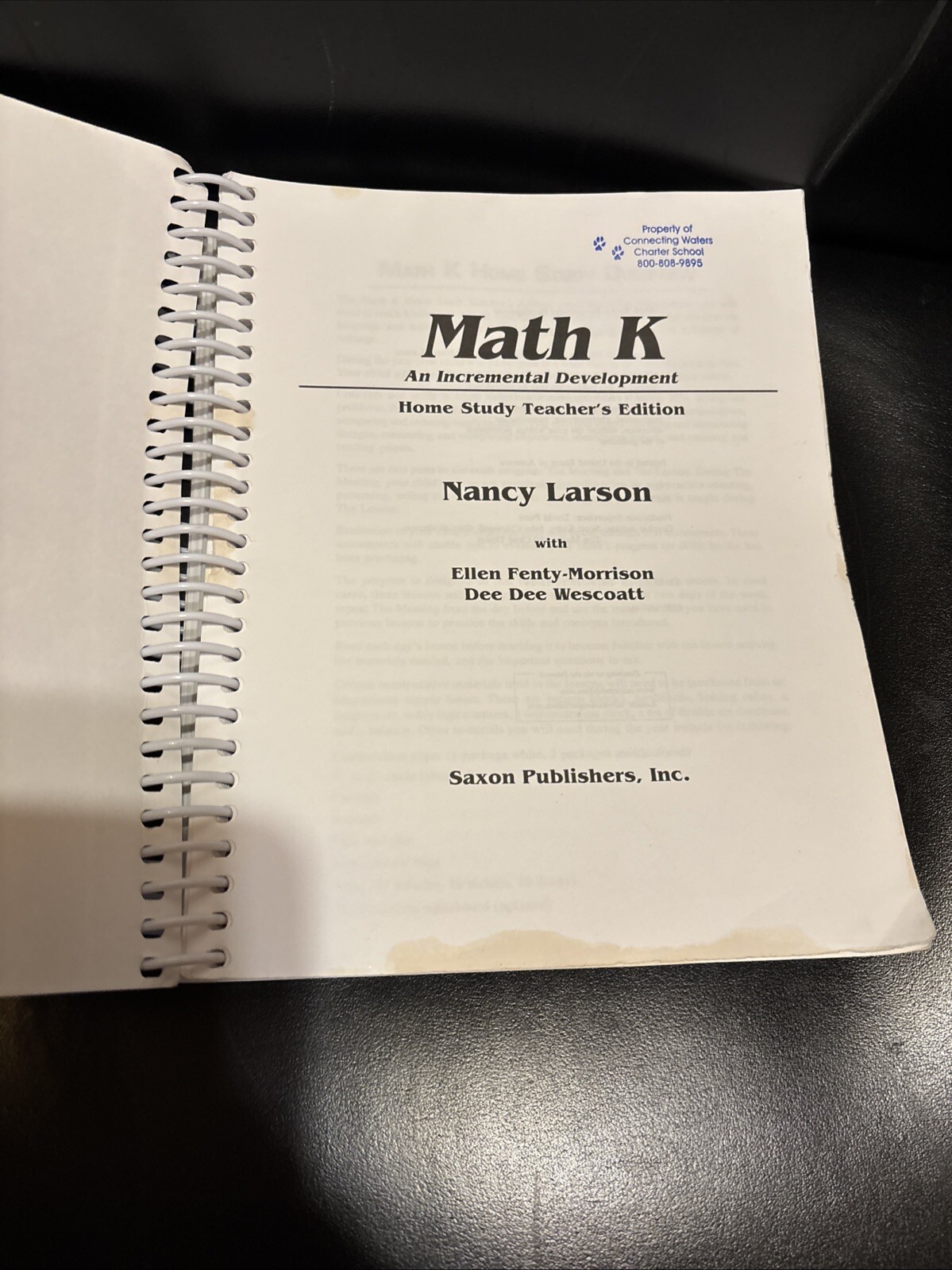 Saxon Math K Home Study Teachers Edition Spiral Bound Book Larson