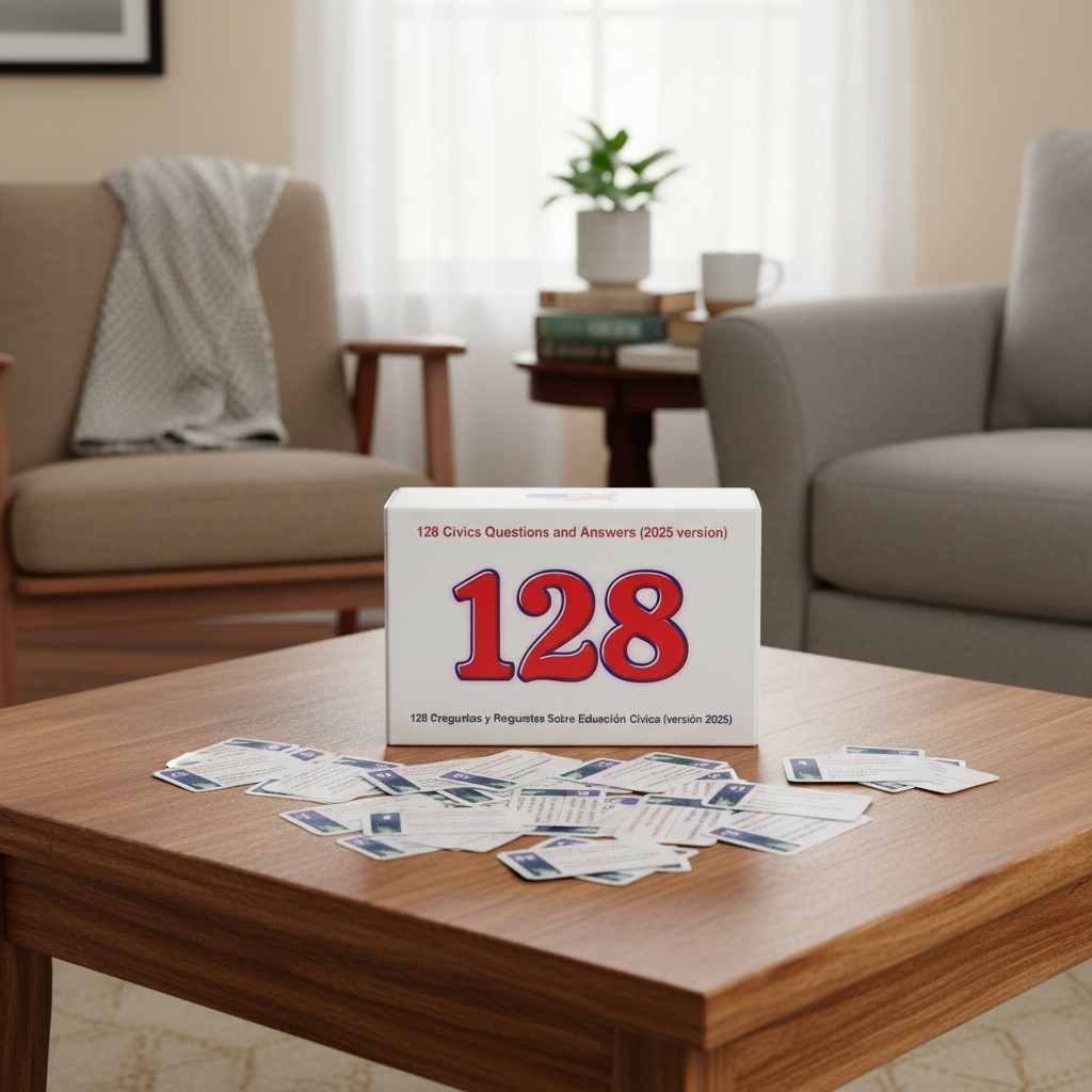 US Citizenship Flash Cards 2026 – 128 Bilingual Civics Study Set for Adults