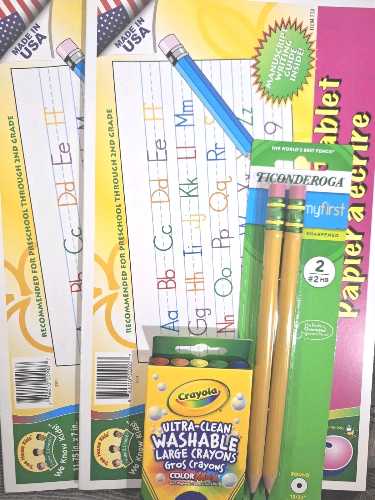 Bundle Of – 2- Writing Tablets / 2- Beginners Pencils / 1- 5 Pack Crayons *New*