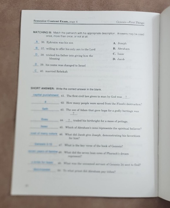 Abeka A Beka Book GENESIS FIRST THINGS Test / Quis / Review Key pb 59463005