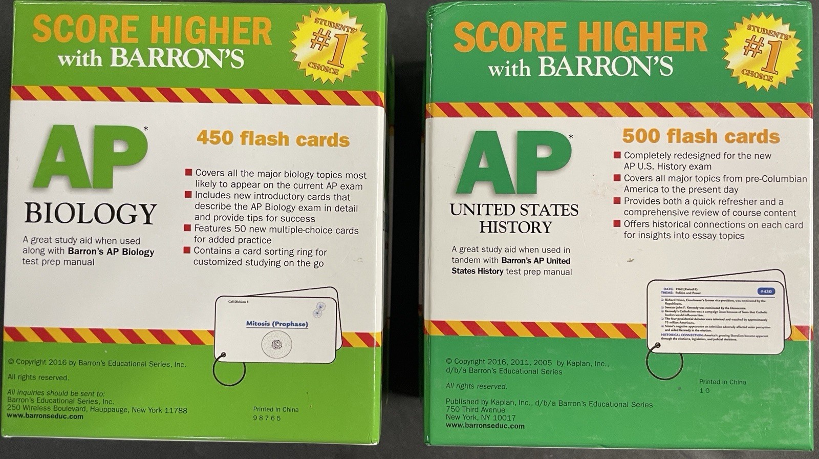 (2) Barron’s AP Biology & US History Flash Cards (2016, 3rd Edition, 2 Boxes) LN