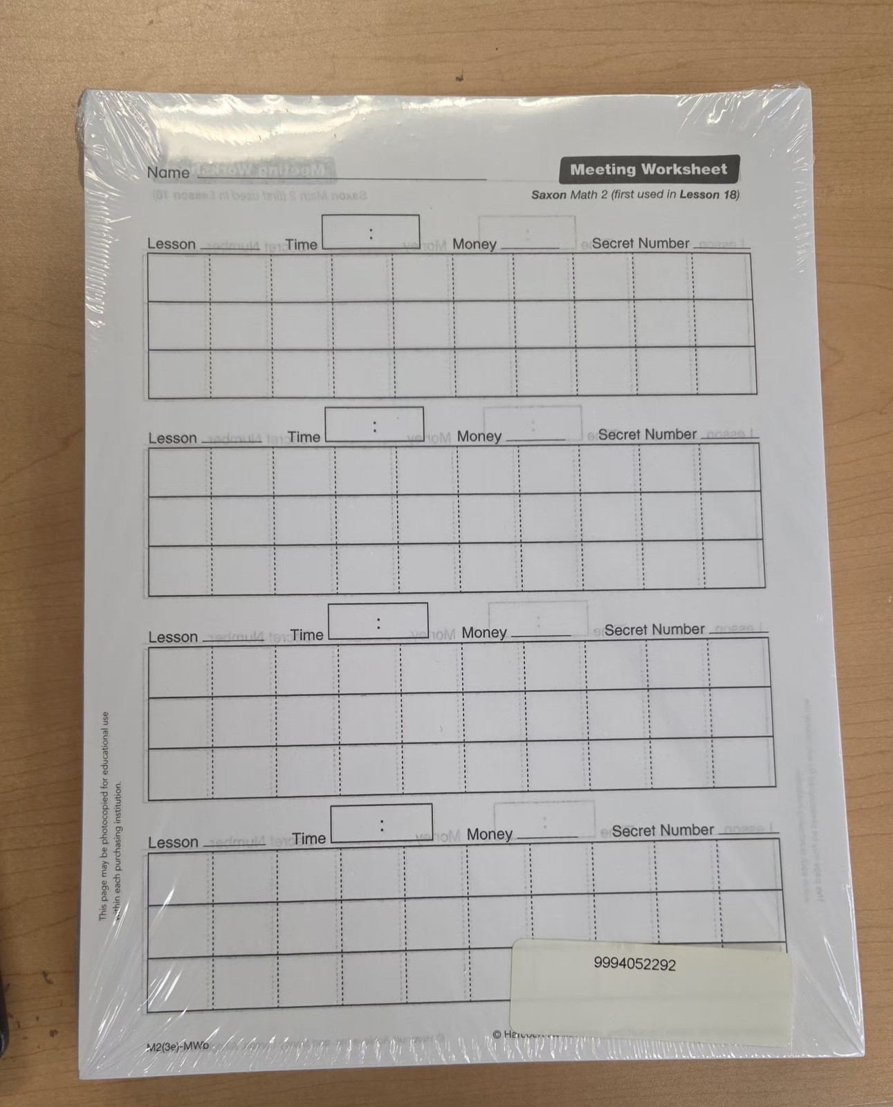 Saxon Math 2 Meeting Worksheet Brand New