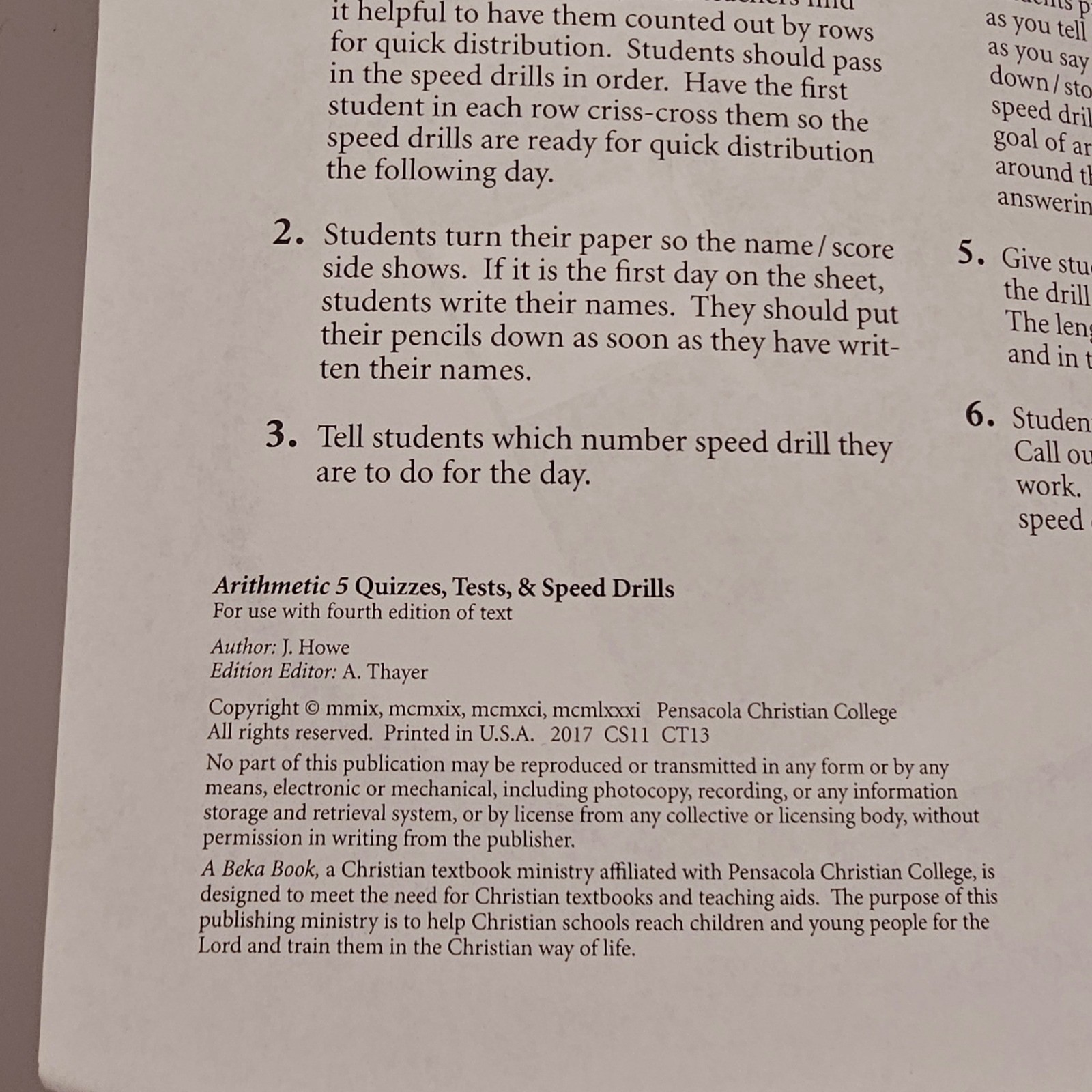 Abeka Homeschool Arithmetic 5 Quizzes Tests & Speed Drills 5th Grade Student