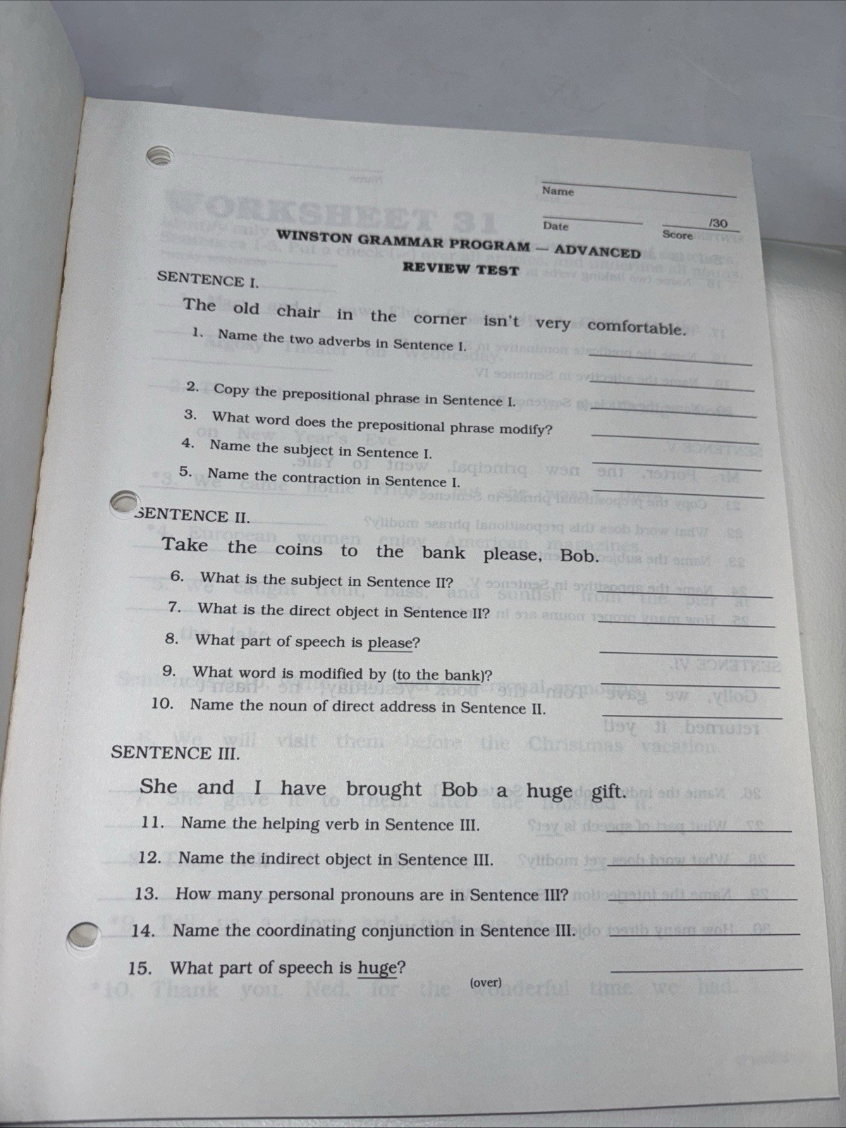 WINSTON GRAMMAR PROGRAM Basic & Advanced Supplemental Teacher Workbook Cards SET