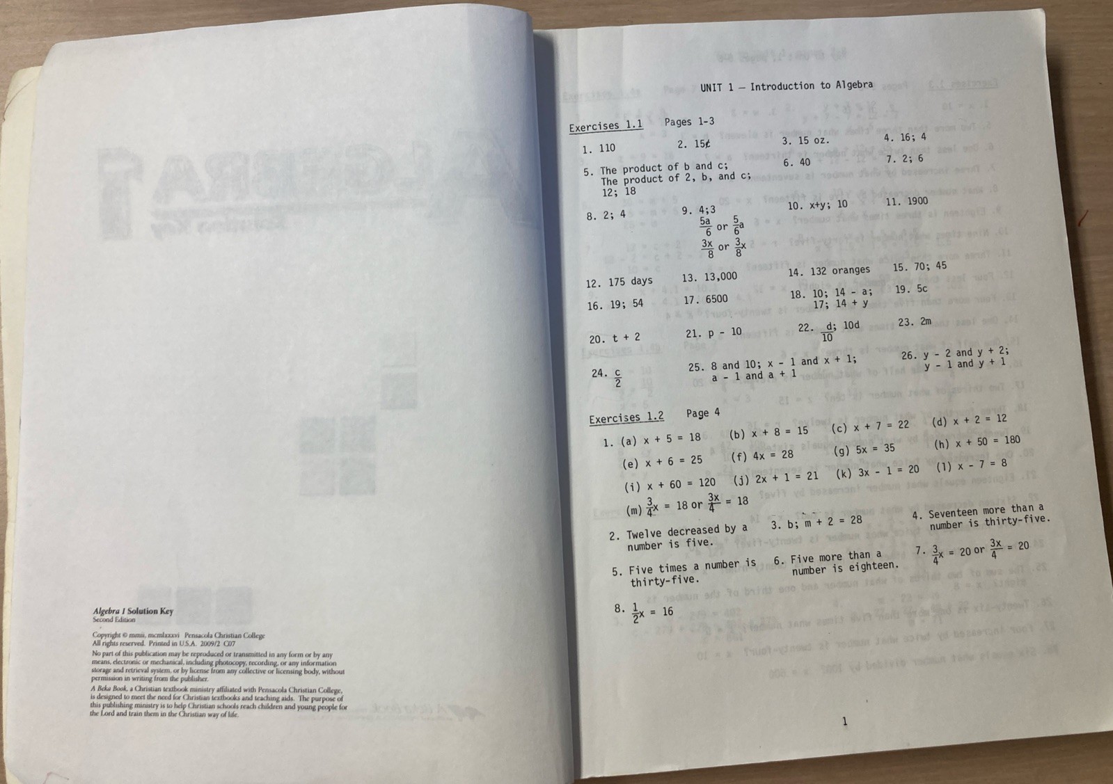 Abeka Algebra 1 Solution Key. Teacher Key. Like New! 9th Grade. 2nd Edition.