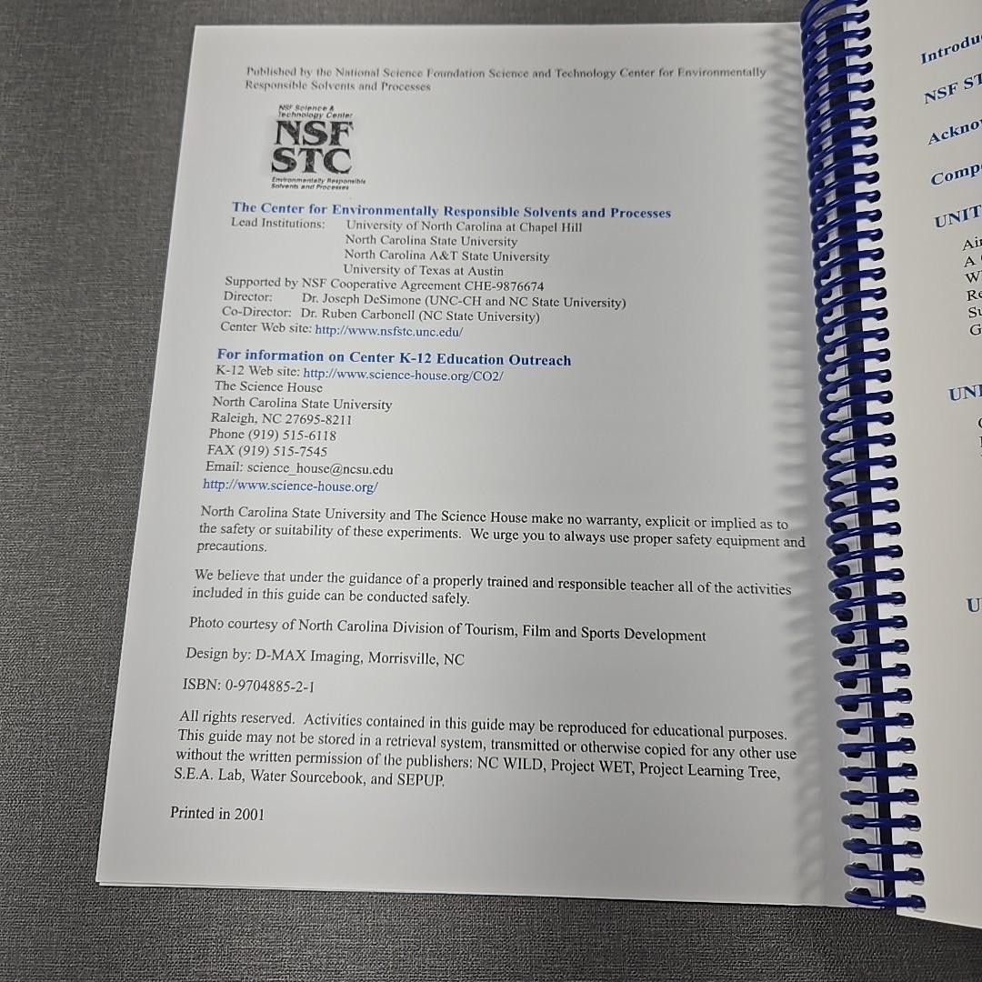 Environmental Science Activities Middle School 2001 Spiral Bound Workbook