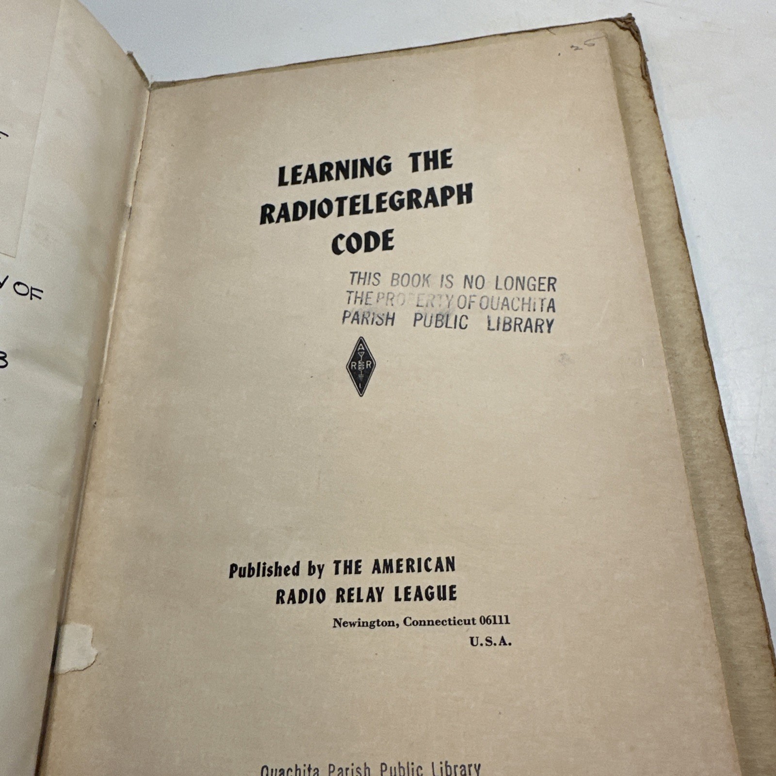 Learning The Radiotelegraph Code Book ARRL 13th edition 1970 Ex Liberia