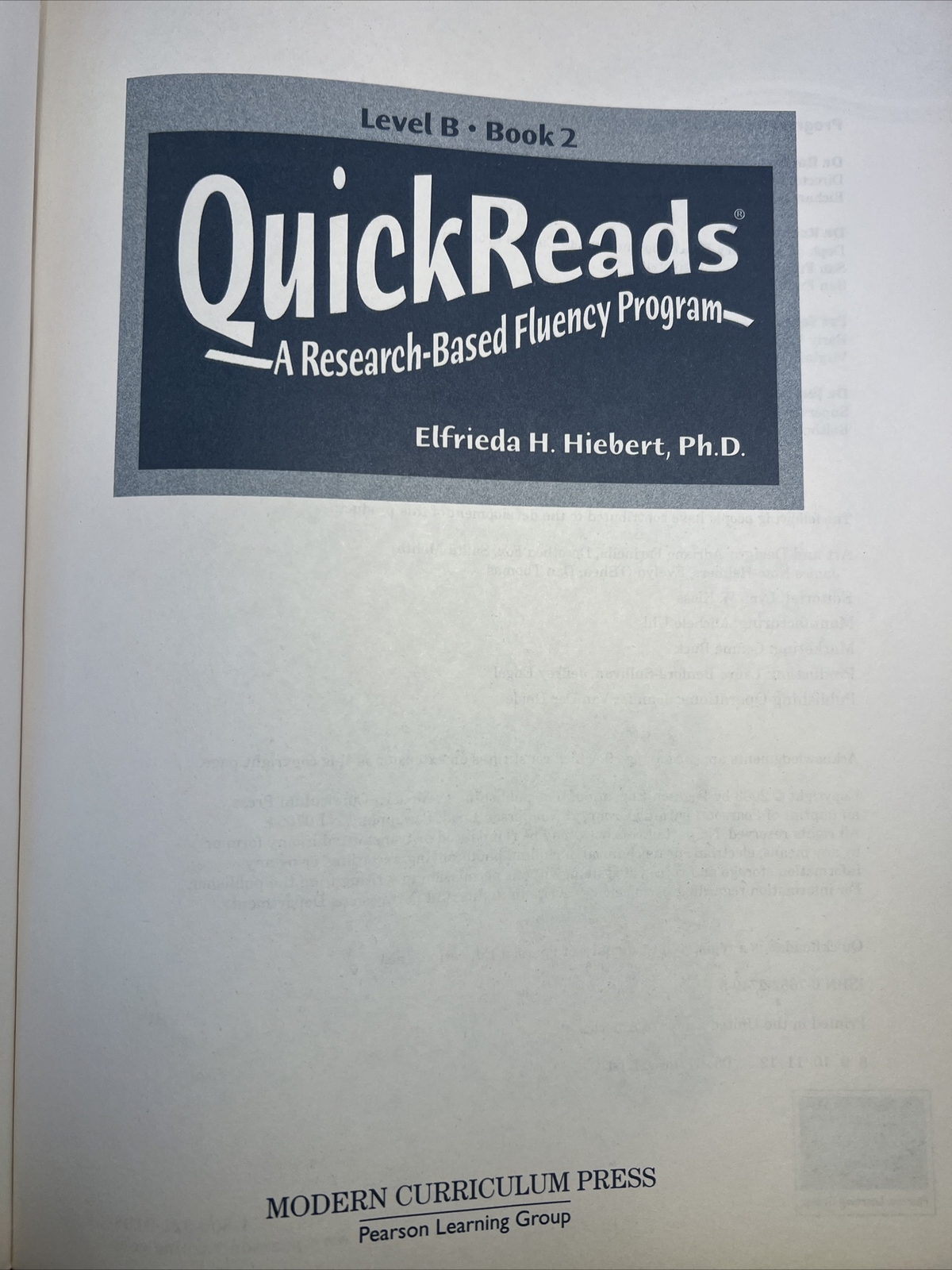 Work Book Quick Reads: A Research Based Fluency Program Level B Book 2
