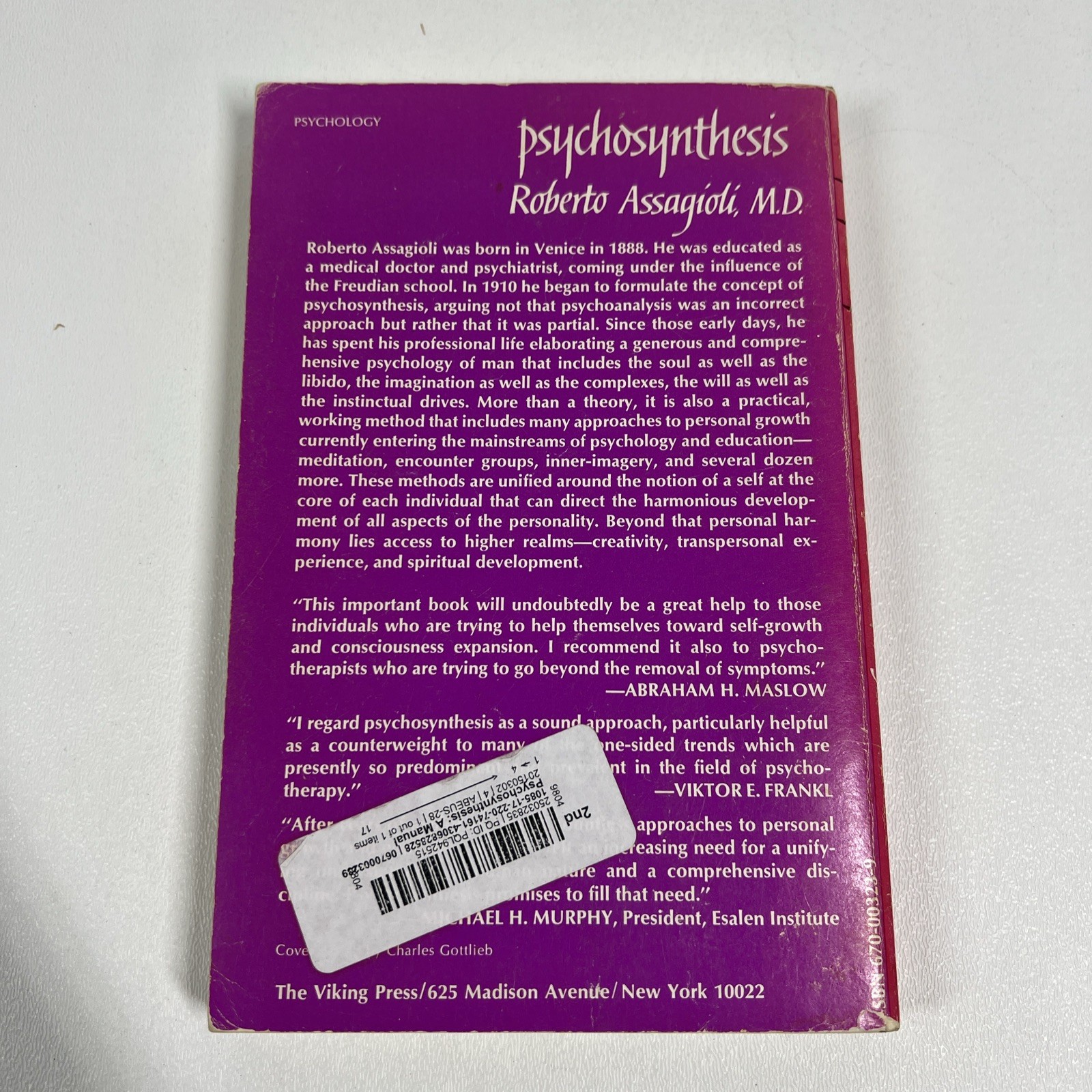 Psychosynthesis Paperback Robert Assagioli Esalen Book 1971 Psychology
