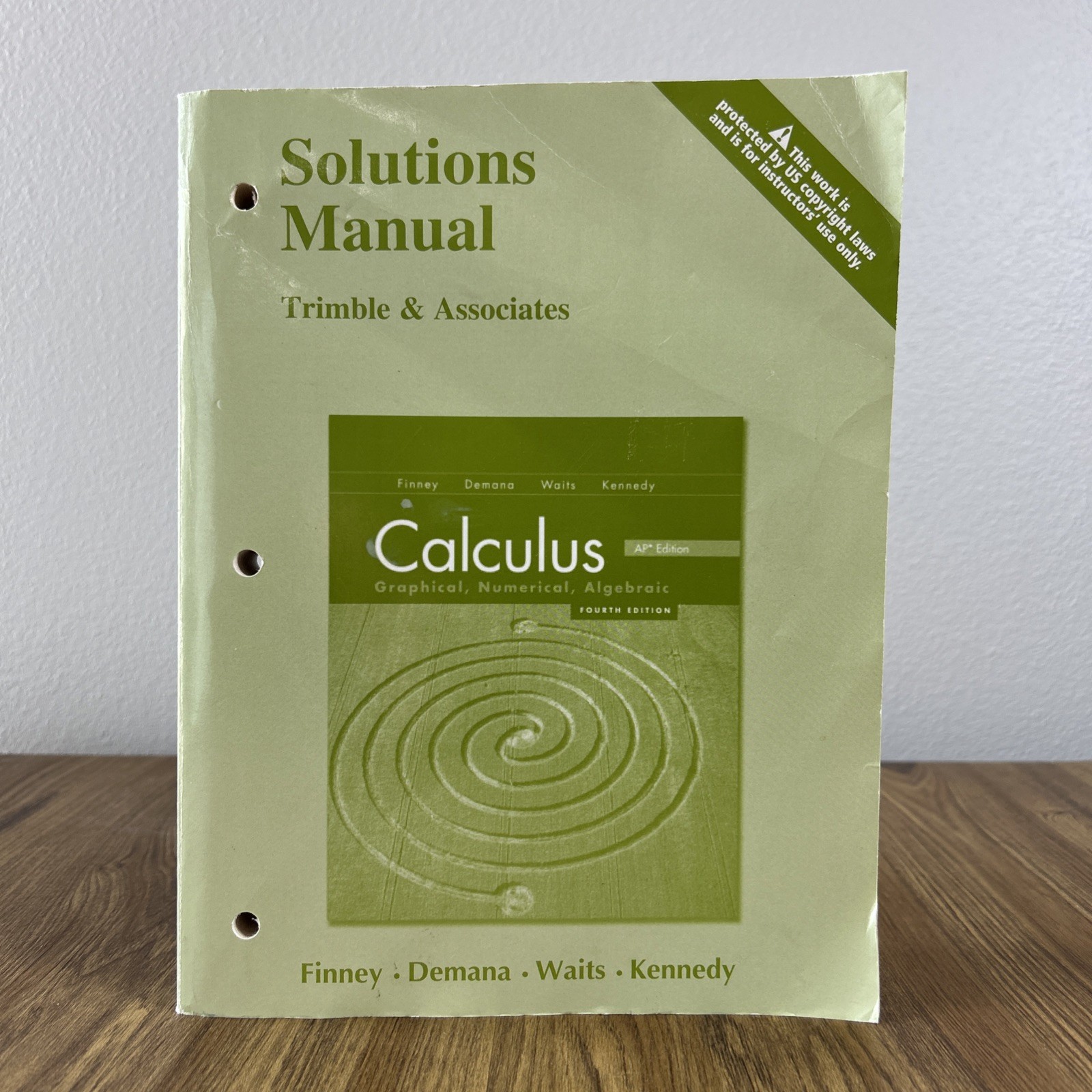 Solutions Manual to Calculus 4th Edition Instructors Paperback Book w/Ring Holes