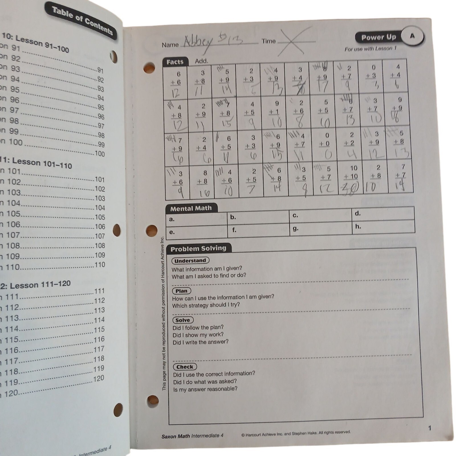 Saxon Math Intermediate 4 Power Up Workbook By Stephen Hake READ #H-10