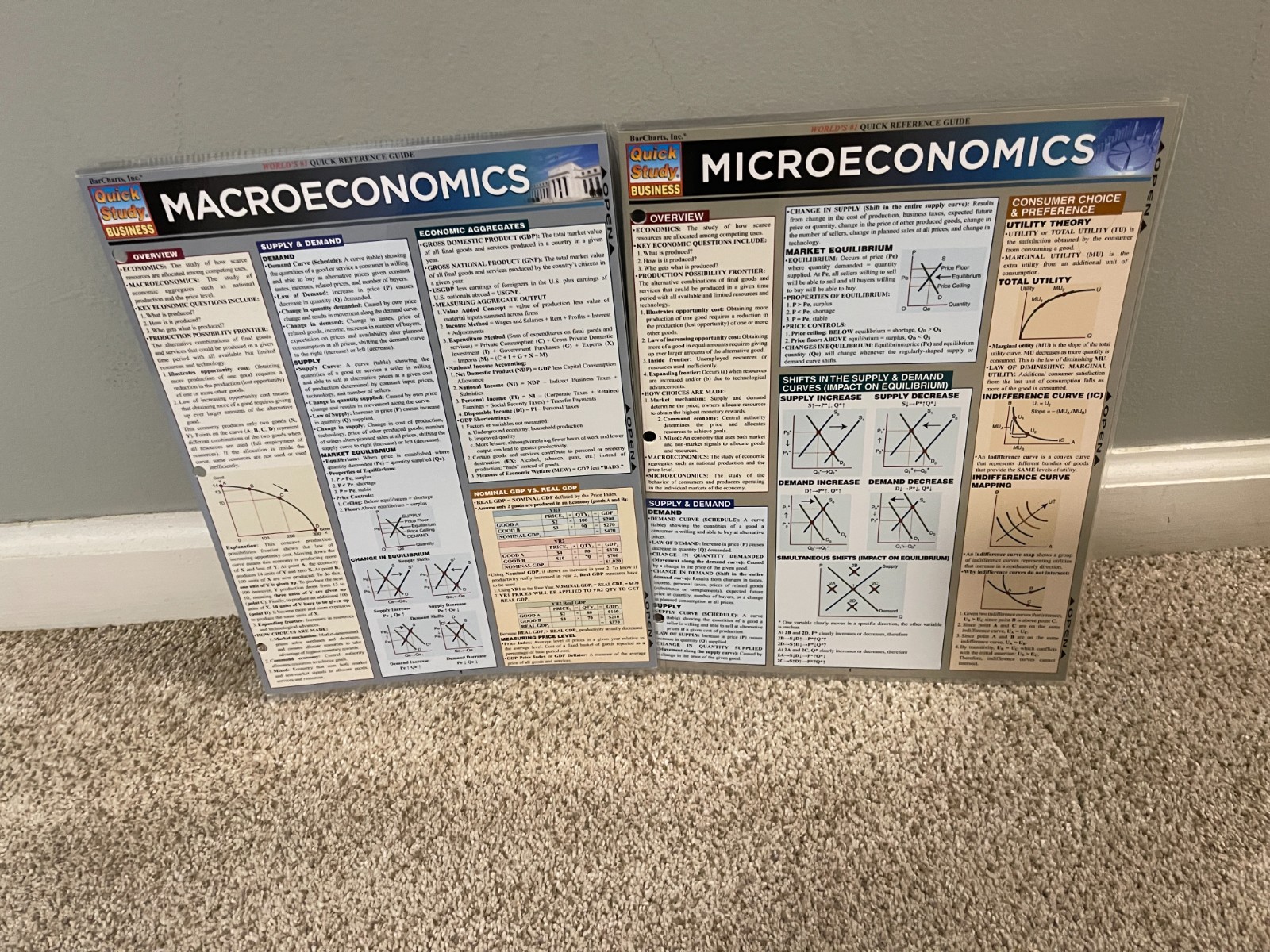 Lot of 2 -Quick Study Business Laminated Guides: Microeconomics & Macroeconomics