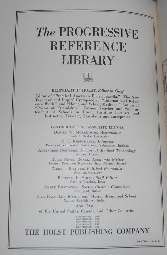 The Progressive Reference Library 1-10 with 2 addon Books, 1940, Holst Publishin