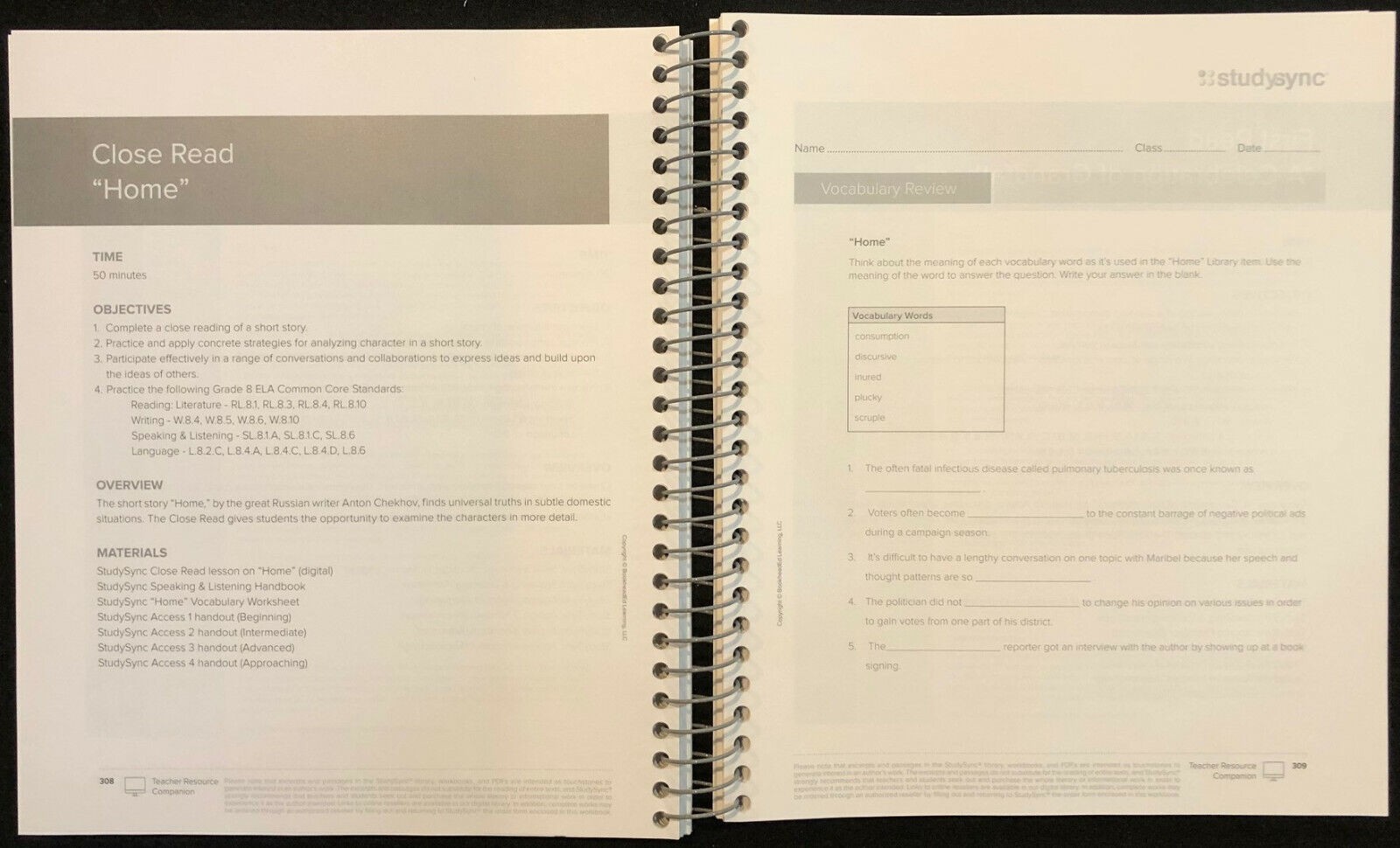 8th – STUDY SYNC Teacher Resource Companion & Reading/Writing Student Companion