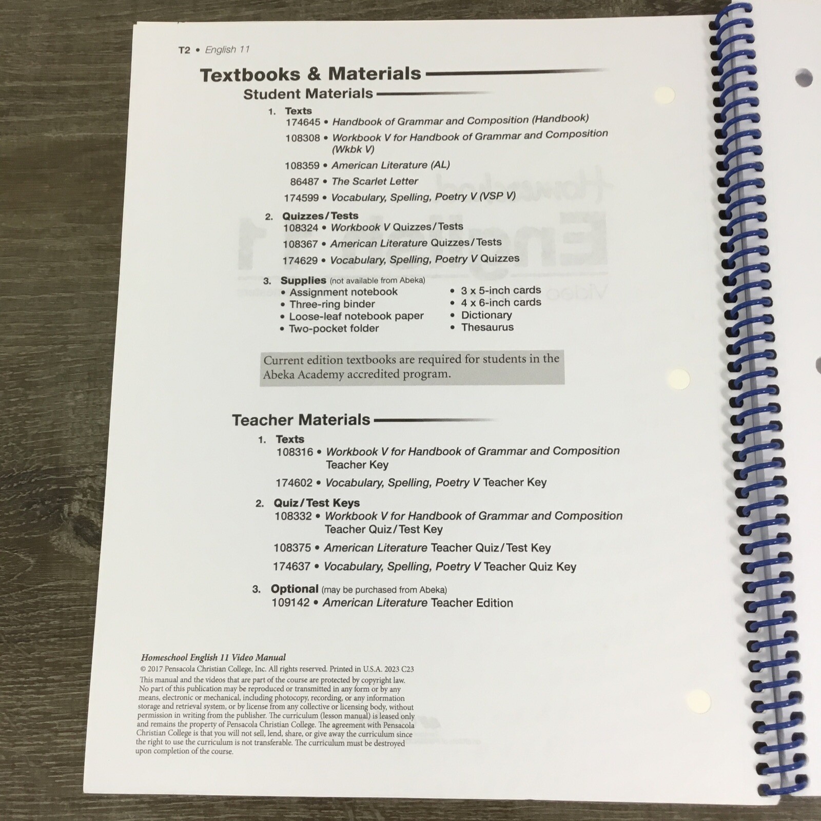 Abeka English 11 Video Manual 11th American Literature Grammar Poetry V