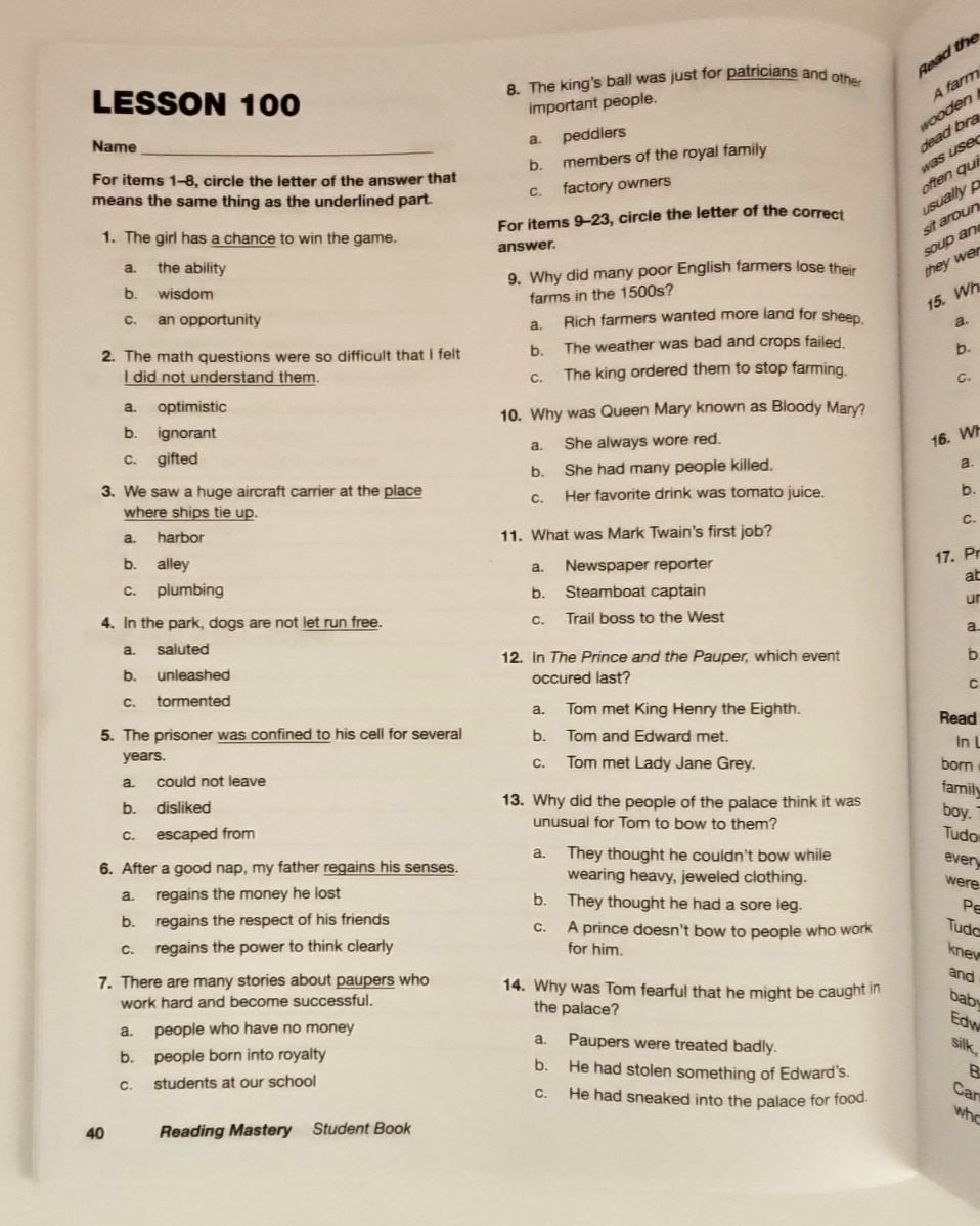 SRA Reading Mastery Curriculum Based Assessment & Fluency Student Book L 10- 120