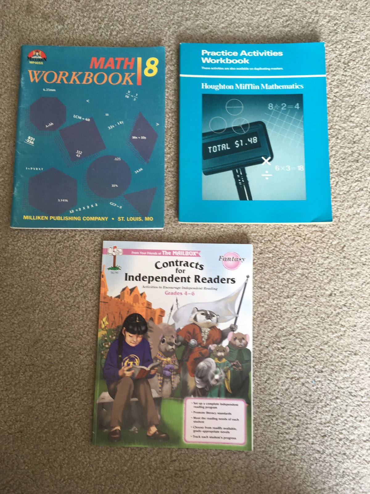 Middle School MATH Lot workbooks math READING NEW lot of 3 GRADES 4 & 6-8